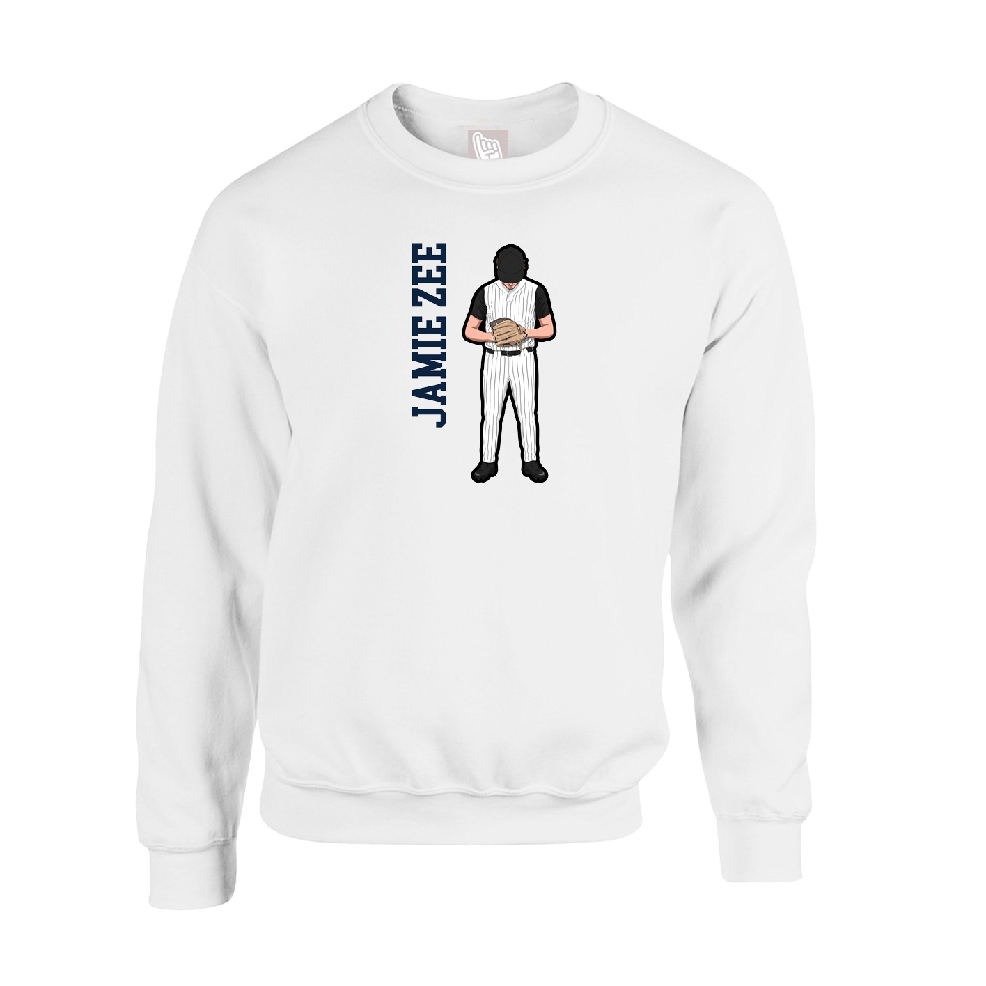 Fleece Crew — Name Vertical in White