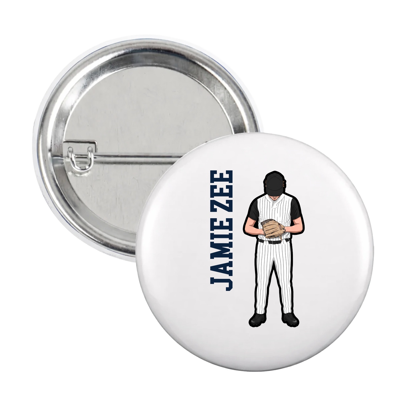 Game Day Button — Name Vertical in White