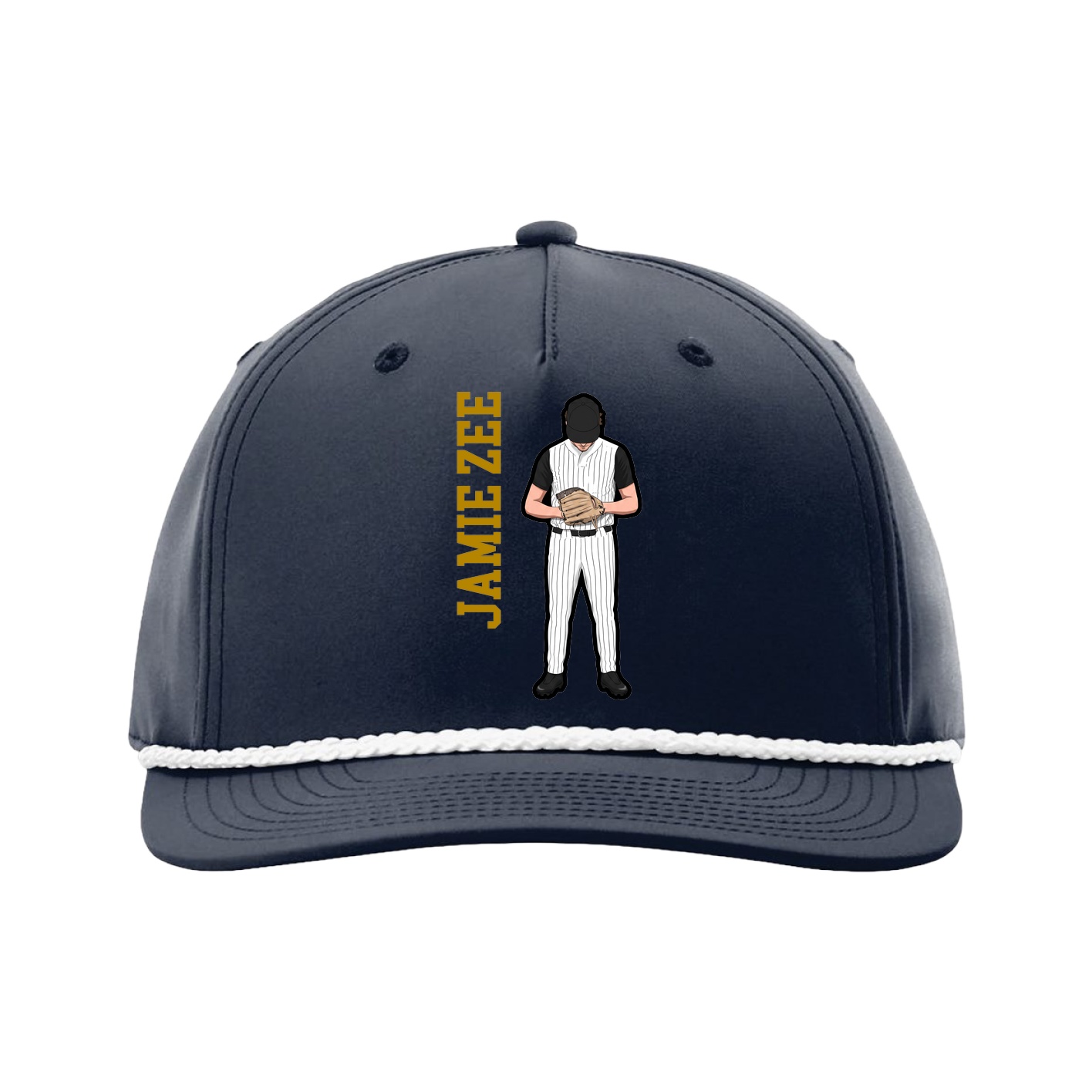 Five-Panel Classic Rope Cap — Name Vertical in Navy