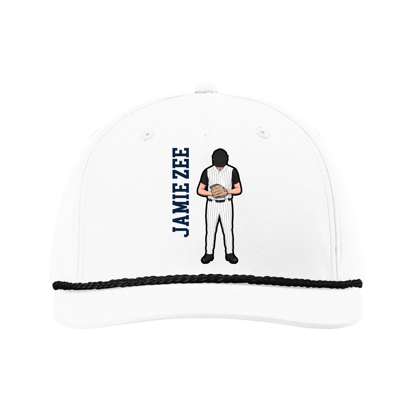 Five-Panel Classic Rope Cap — Name Vertical in White