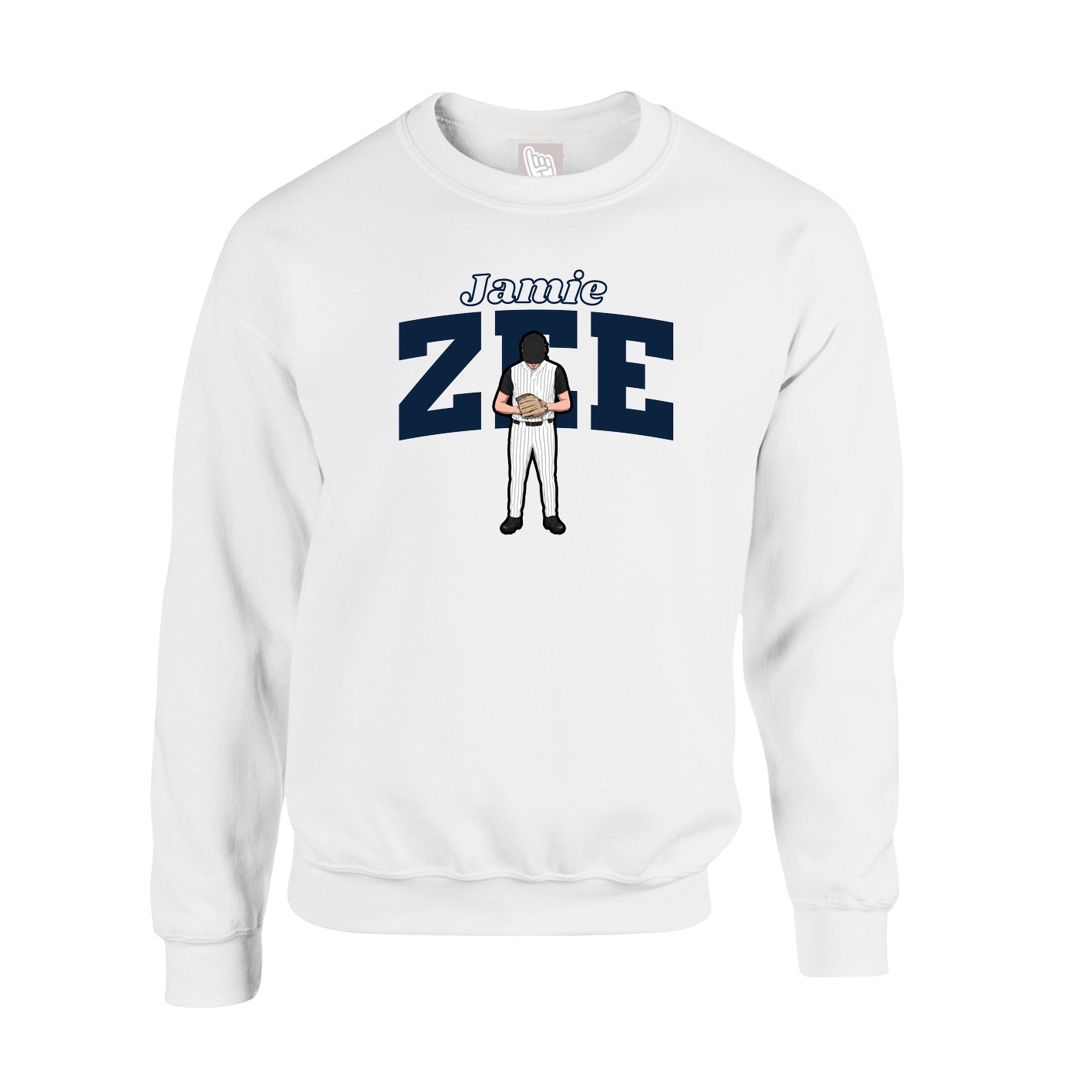 Fleece Crew — Name Arch in White