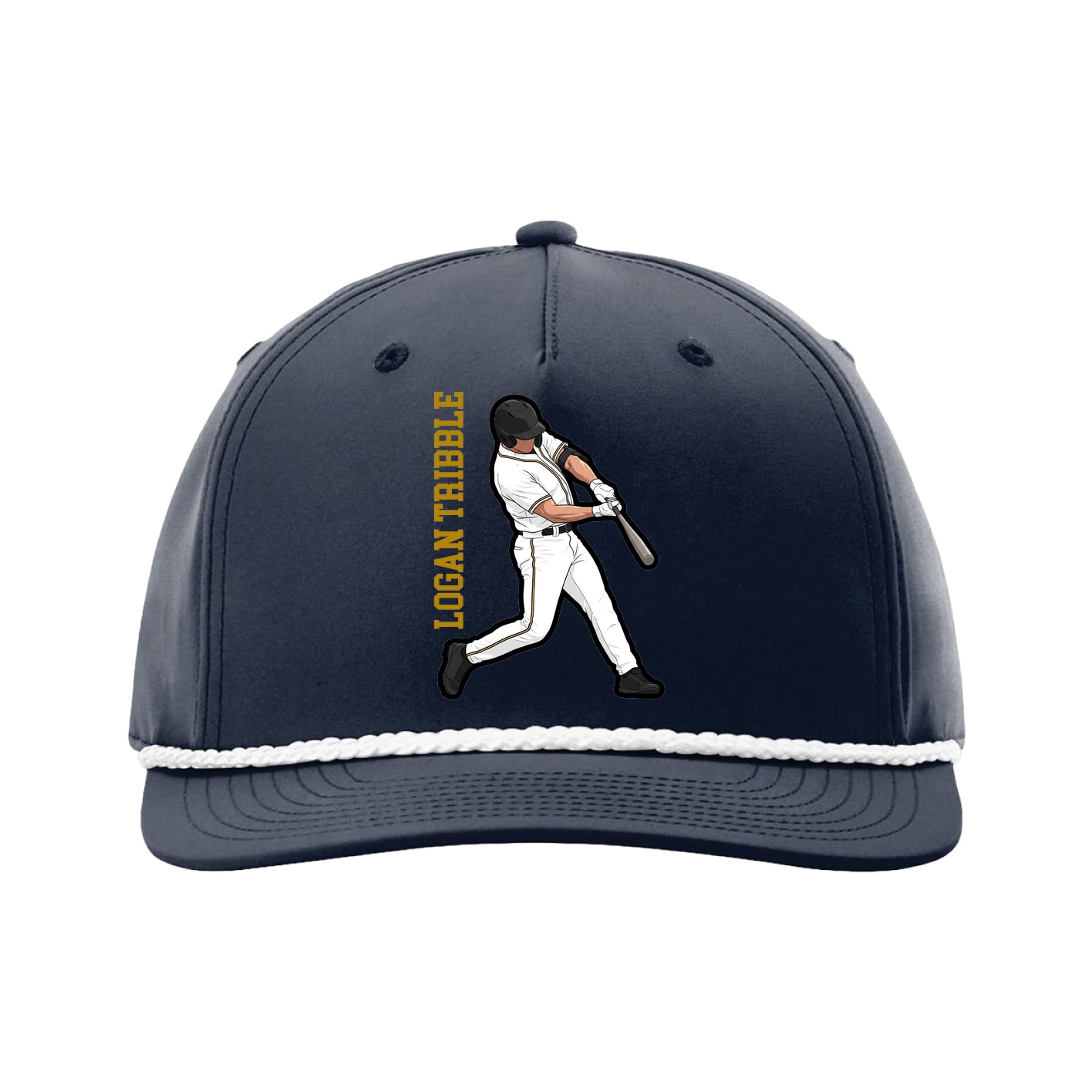 Five-Panel Classic Rope Cap — Name Vertical in Navy