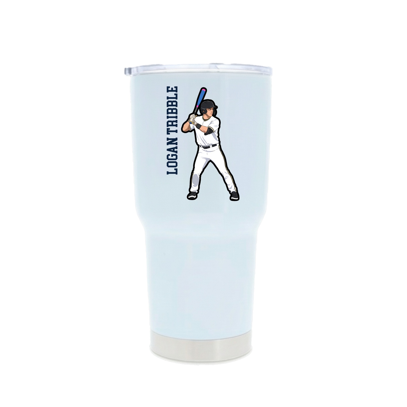 30oz Stainless Steel Tumbler — Name Vertical in White