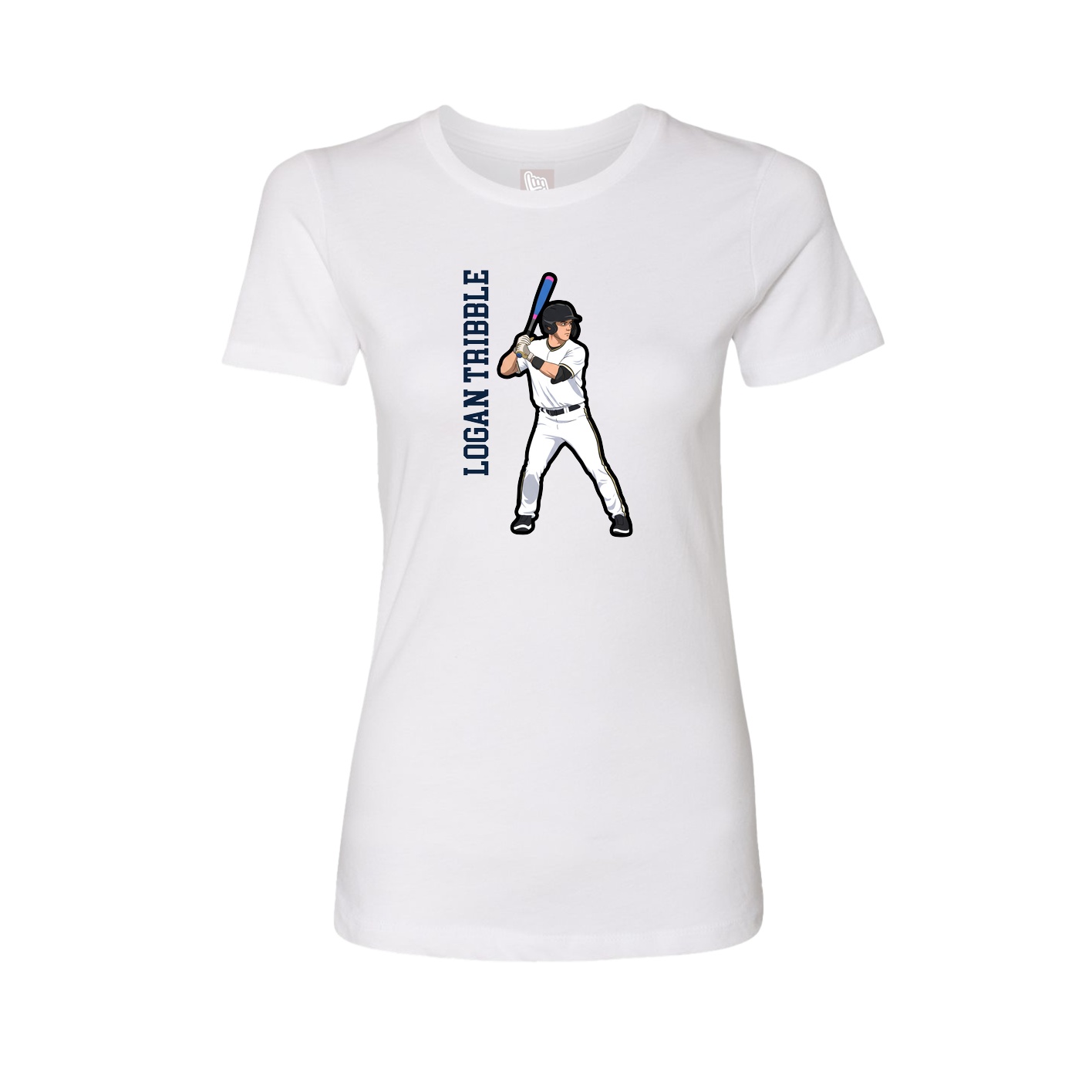 Fitted Women's Tee — Name Vertical in White