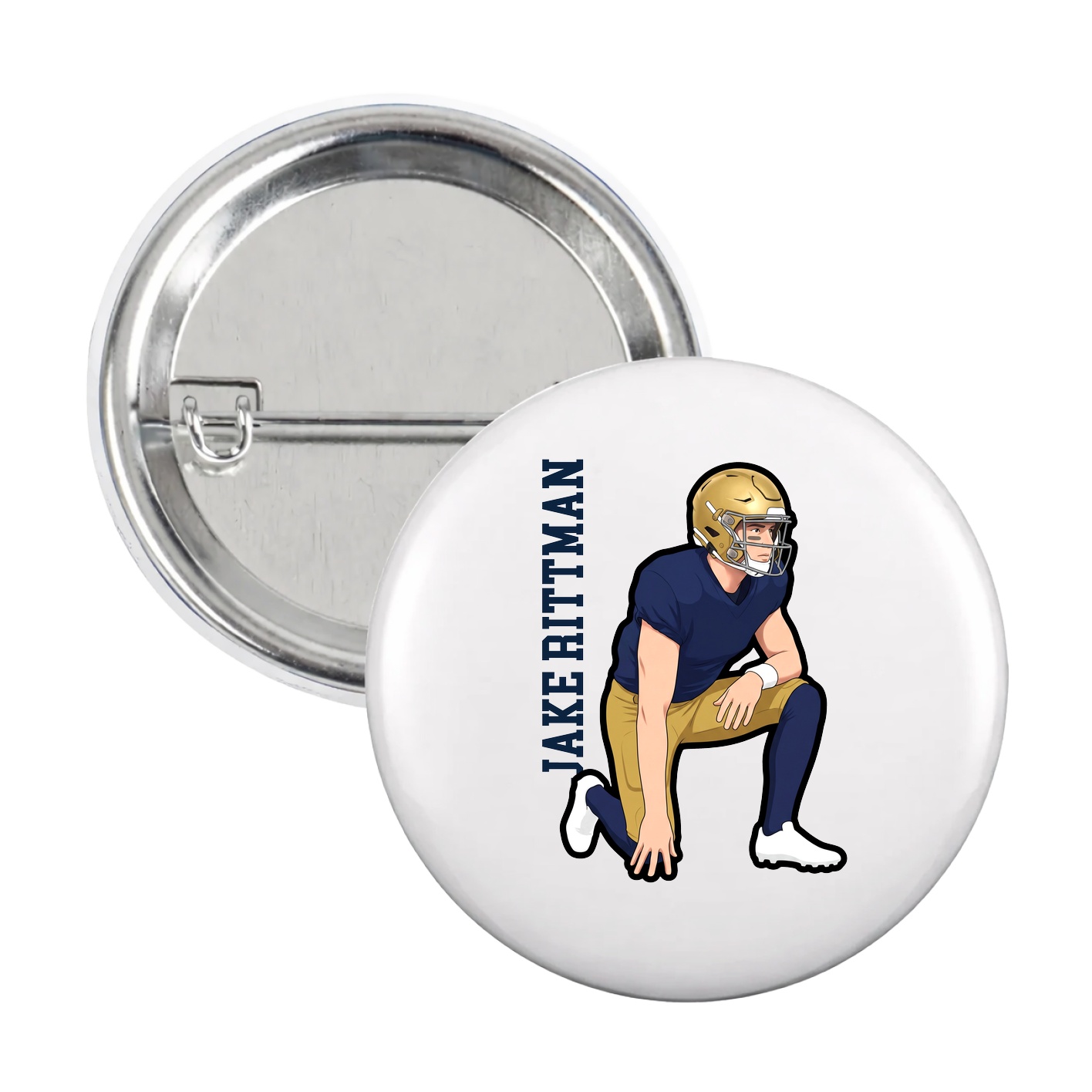 Game Day Button — Name Vertical in White