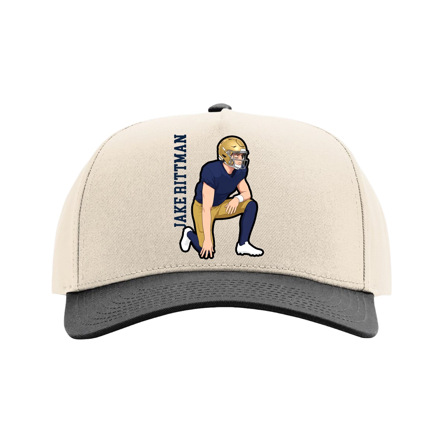 Full Fabric Five-Panel Champ Cap — Name Vertical in Cream/Black