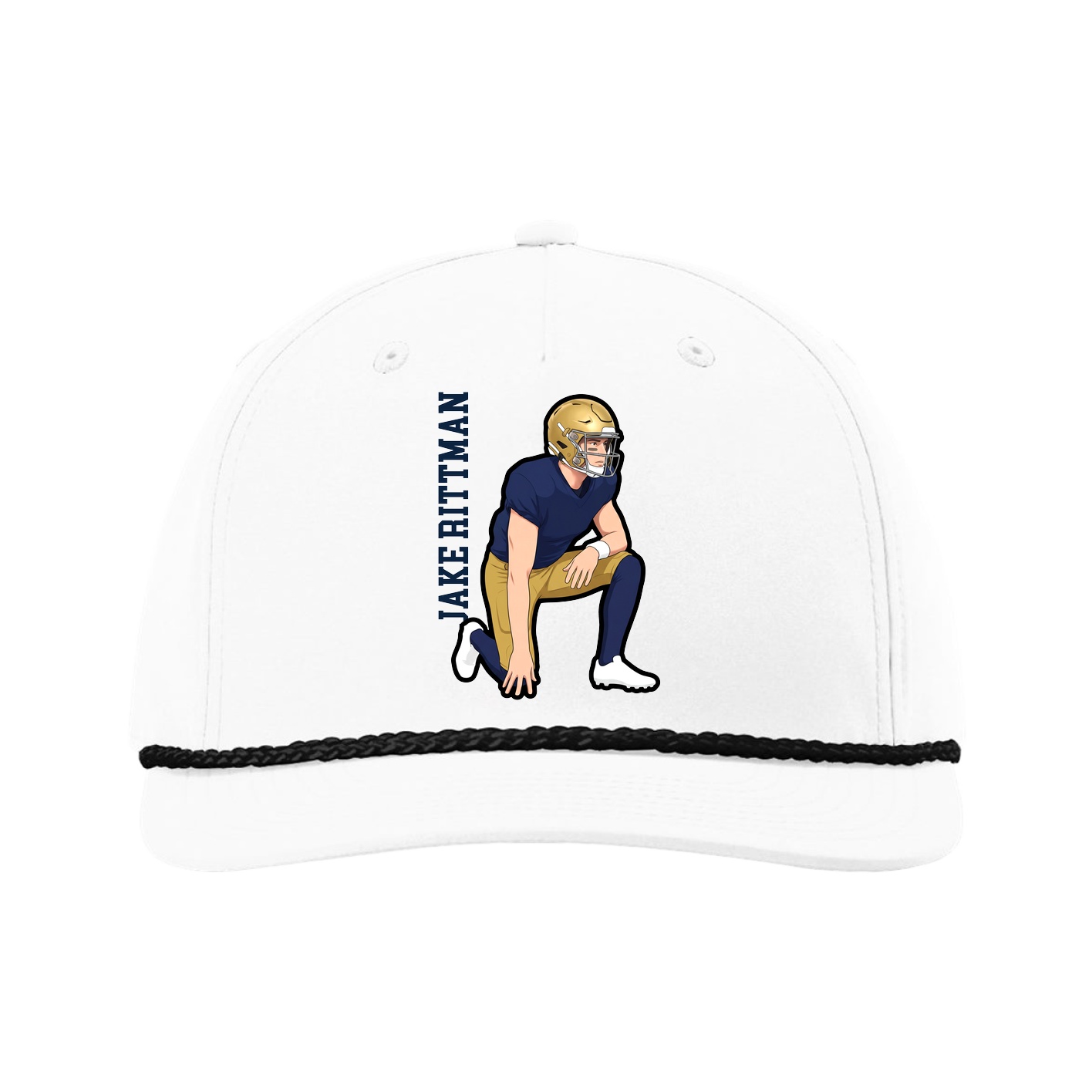 Five-Panel Classic Rope Cap — Name Vertical in White