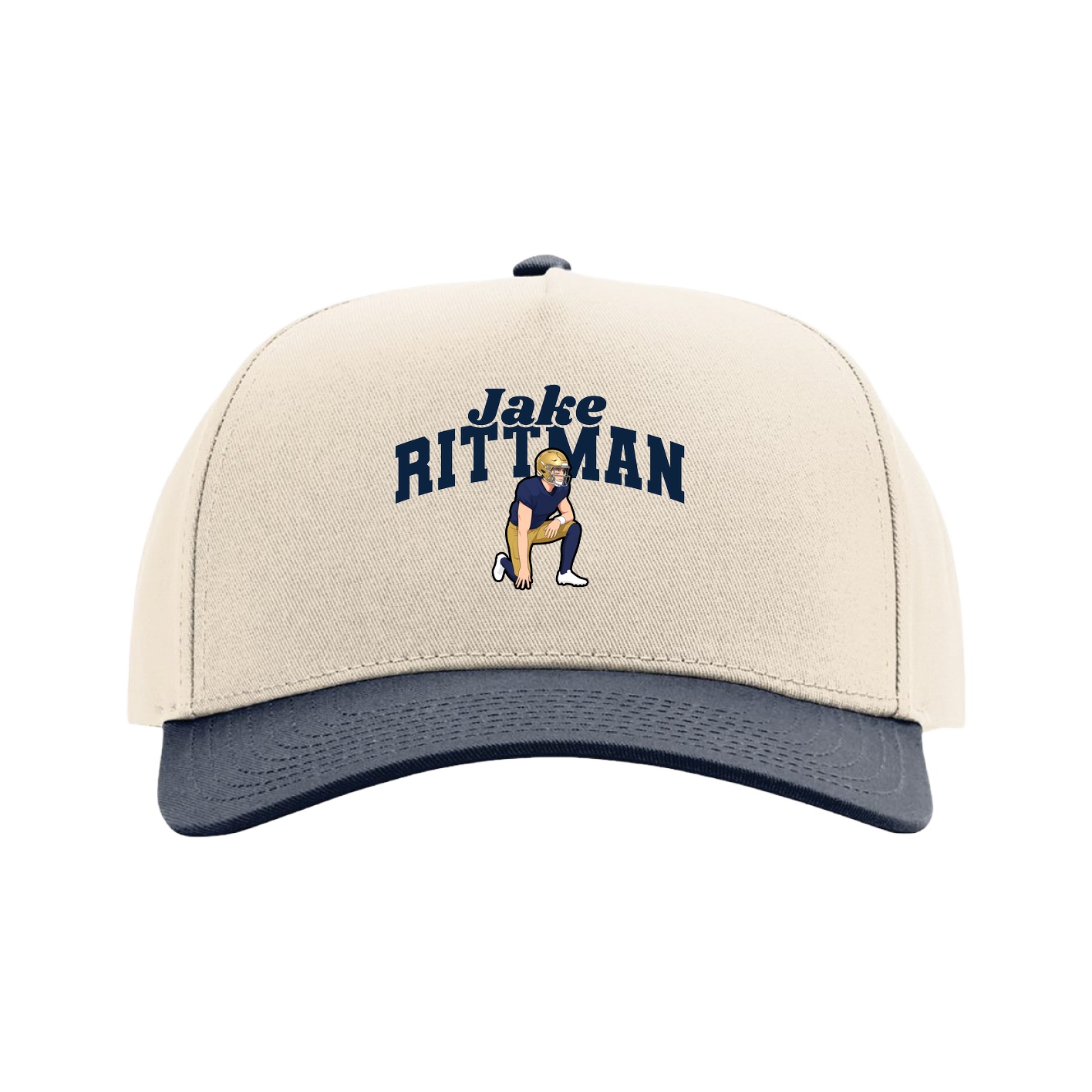 Full Fabric Five-Panel Champ Cap — Signature Arch in Cream/Navy
