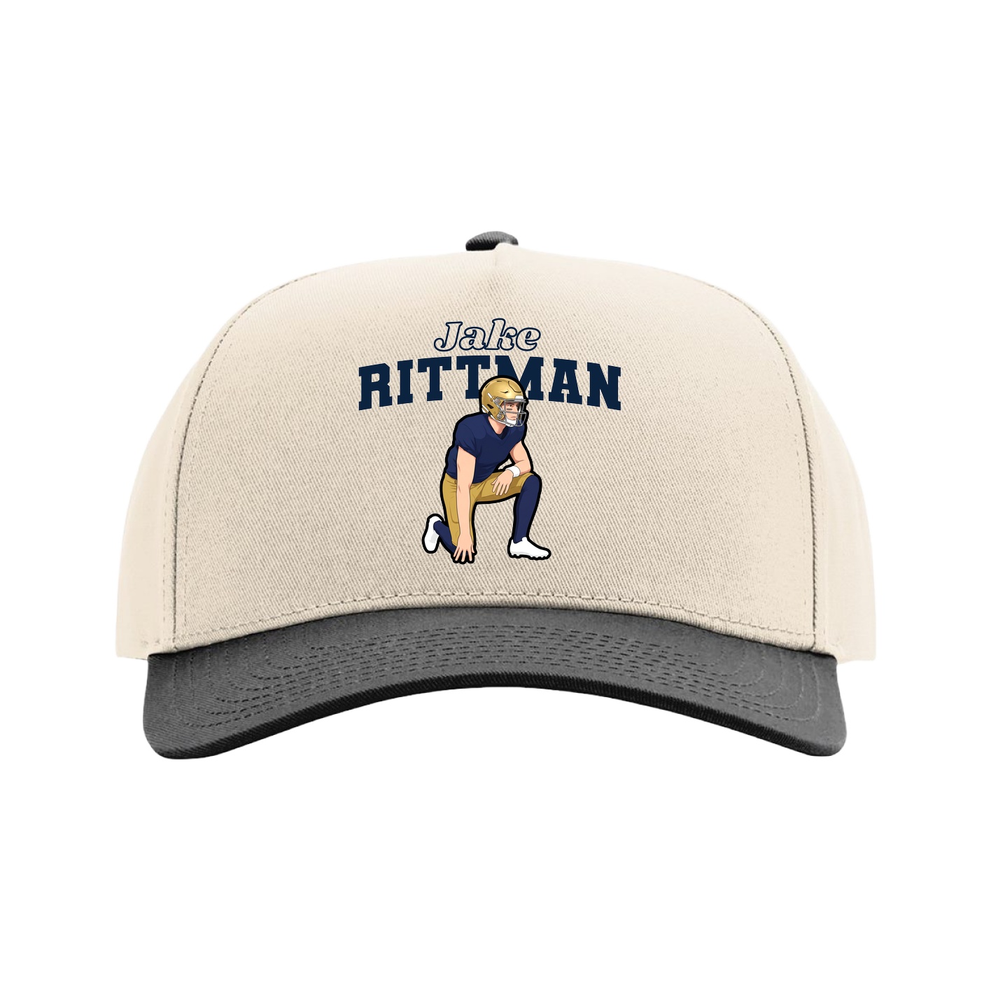 Full Fabric Five-Panel Champ Cap — Name Arch in Cream/Black