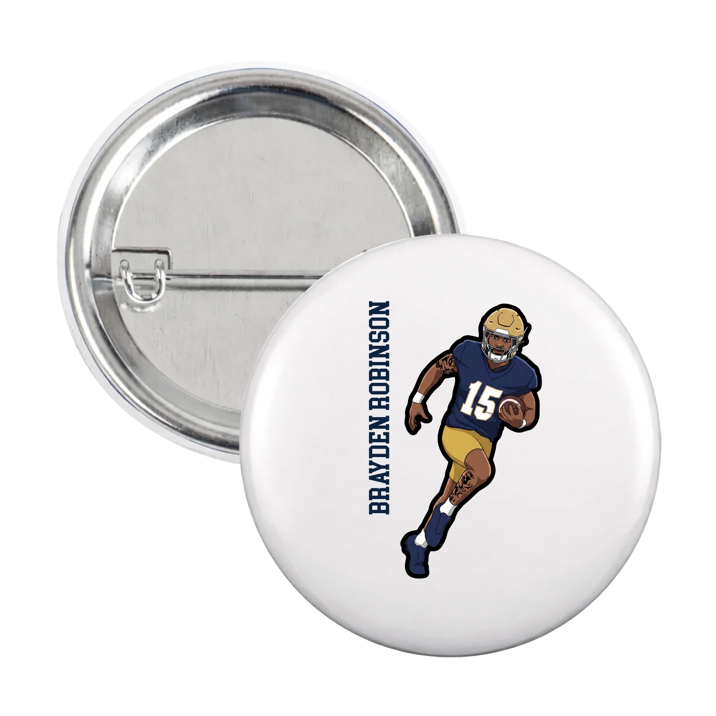 Game Day Button — Name Vertical in White