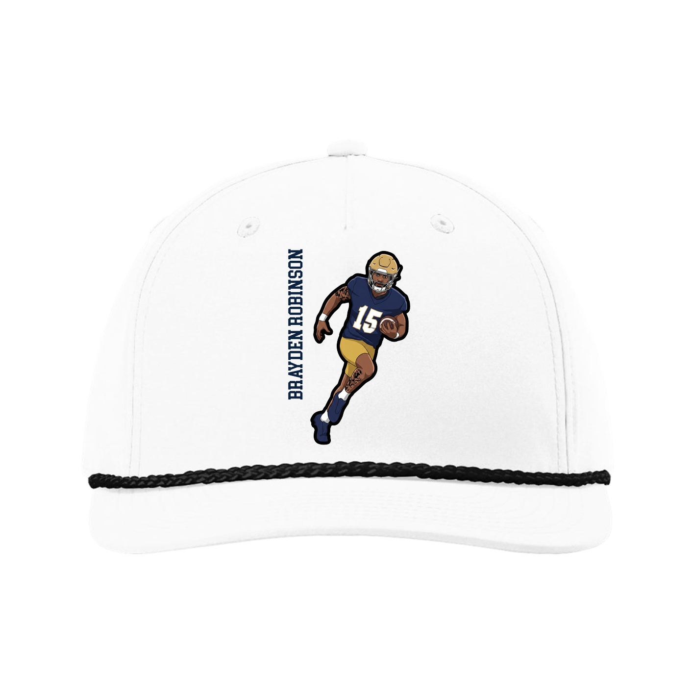 Five-Panel Classic Rope Cap — Name Vertical in White
