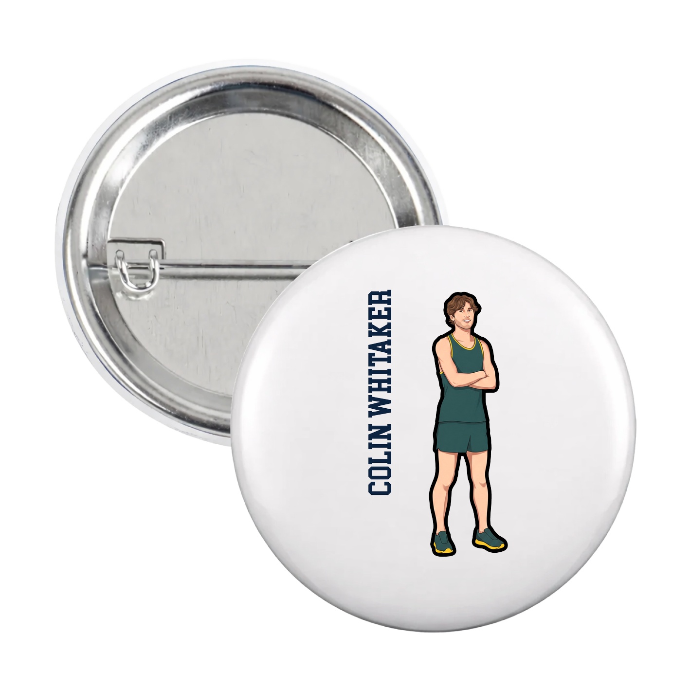 Game Day Button — Name Vertical in White