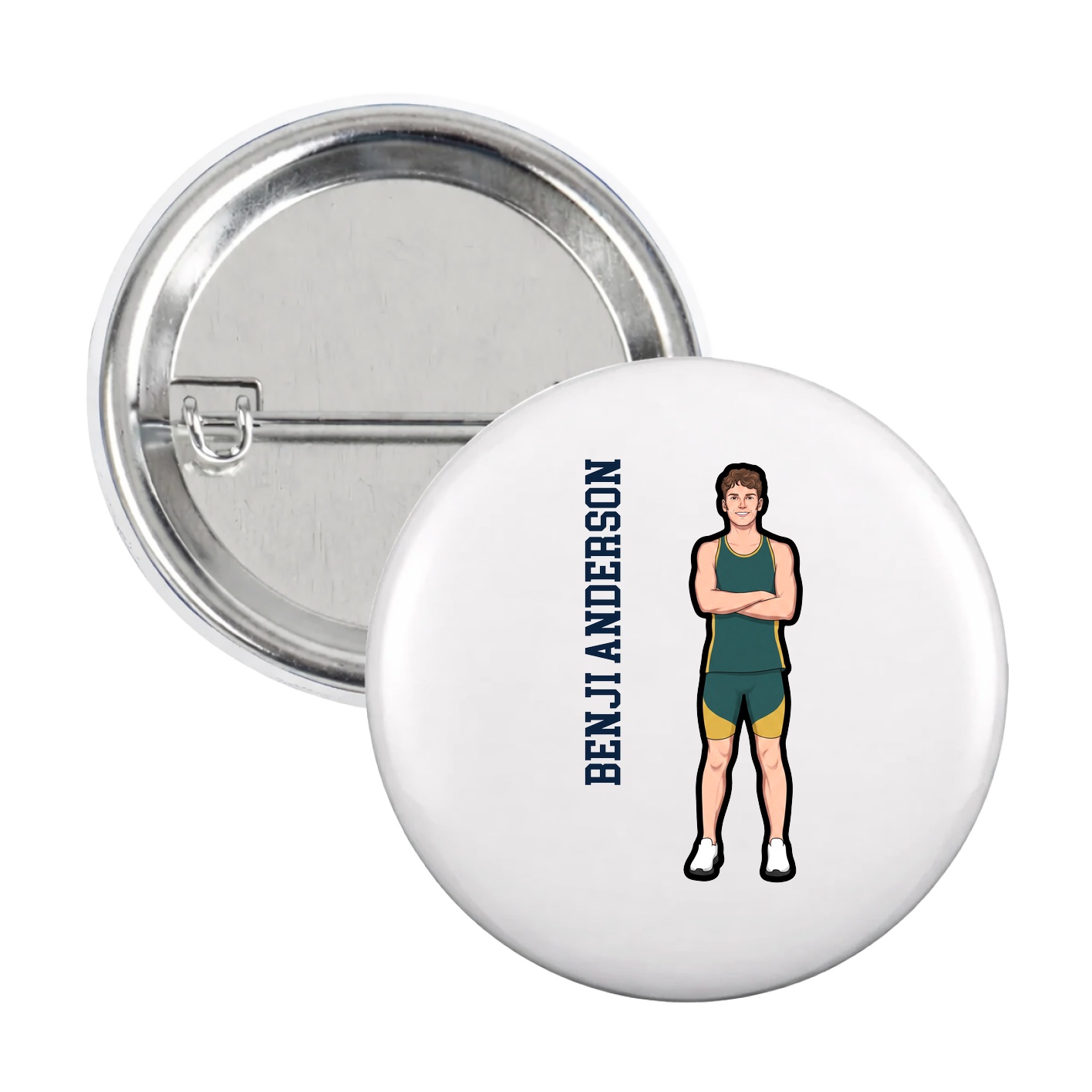 Game Day Button — Name Vertical in White