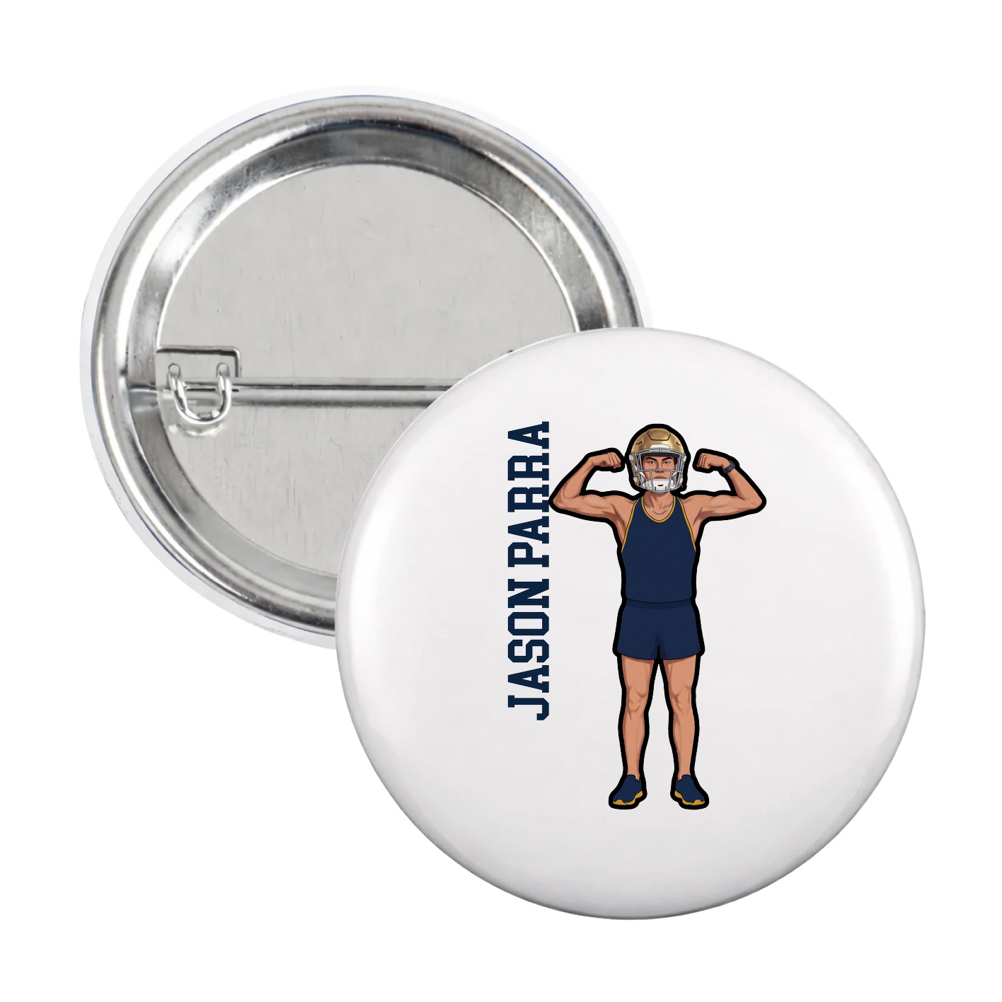 Game Day Button — Name Vertical in White