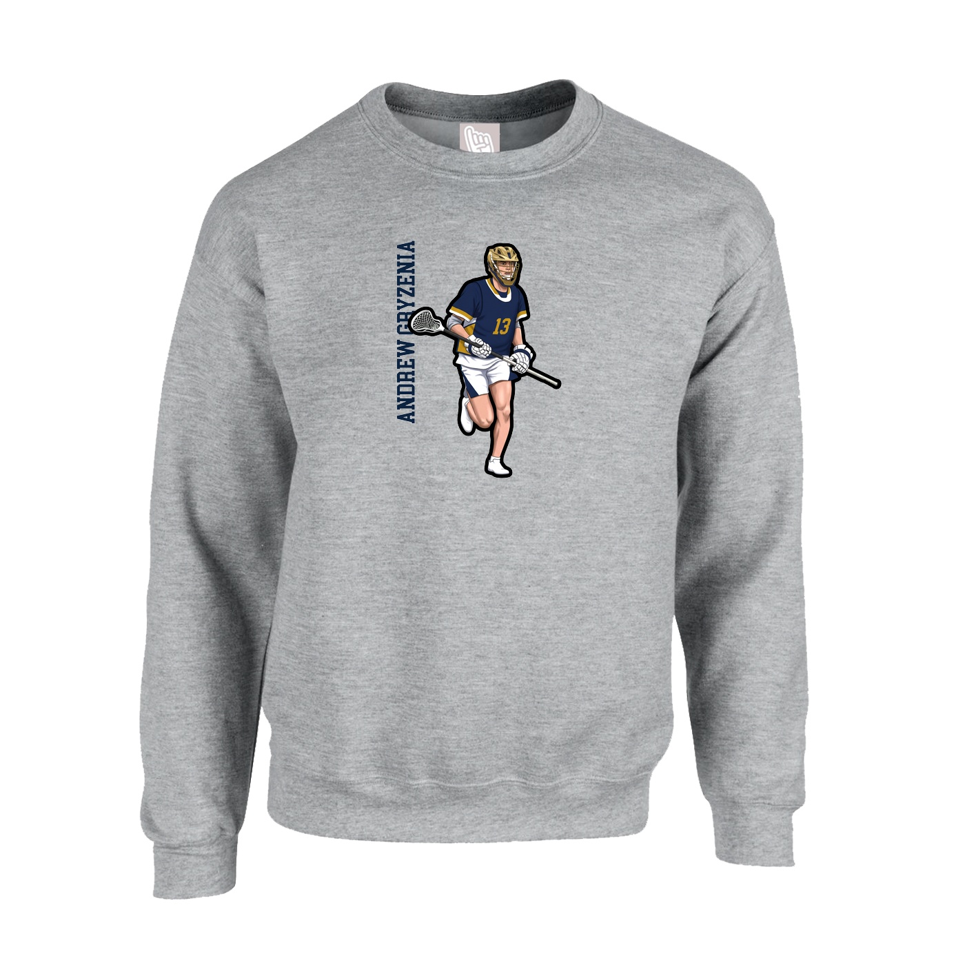 Fleece Crew — Name Vertical in Grey
