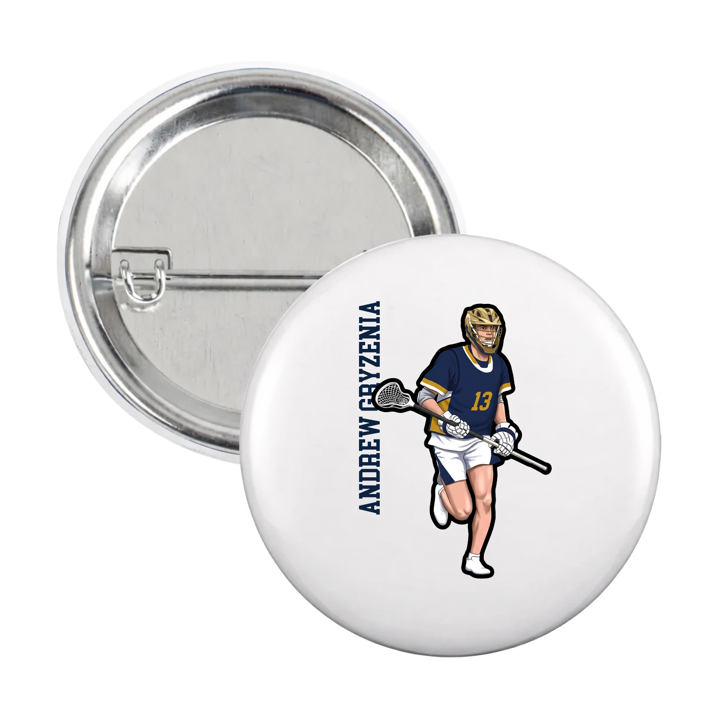 Game Day Button — Name Vertical in White