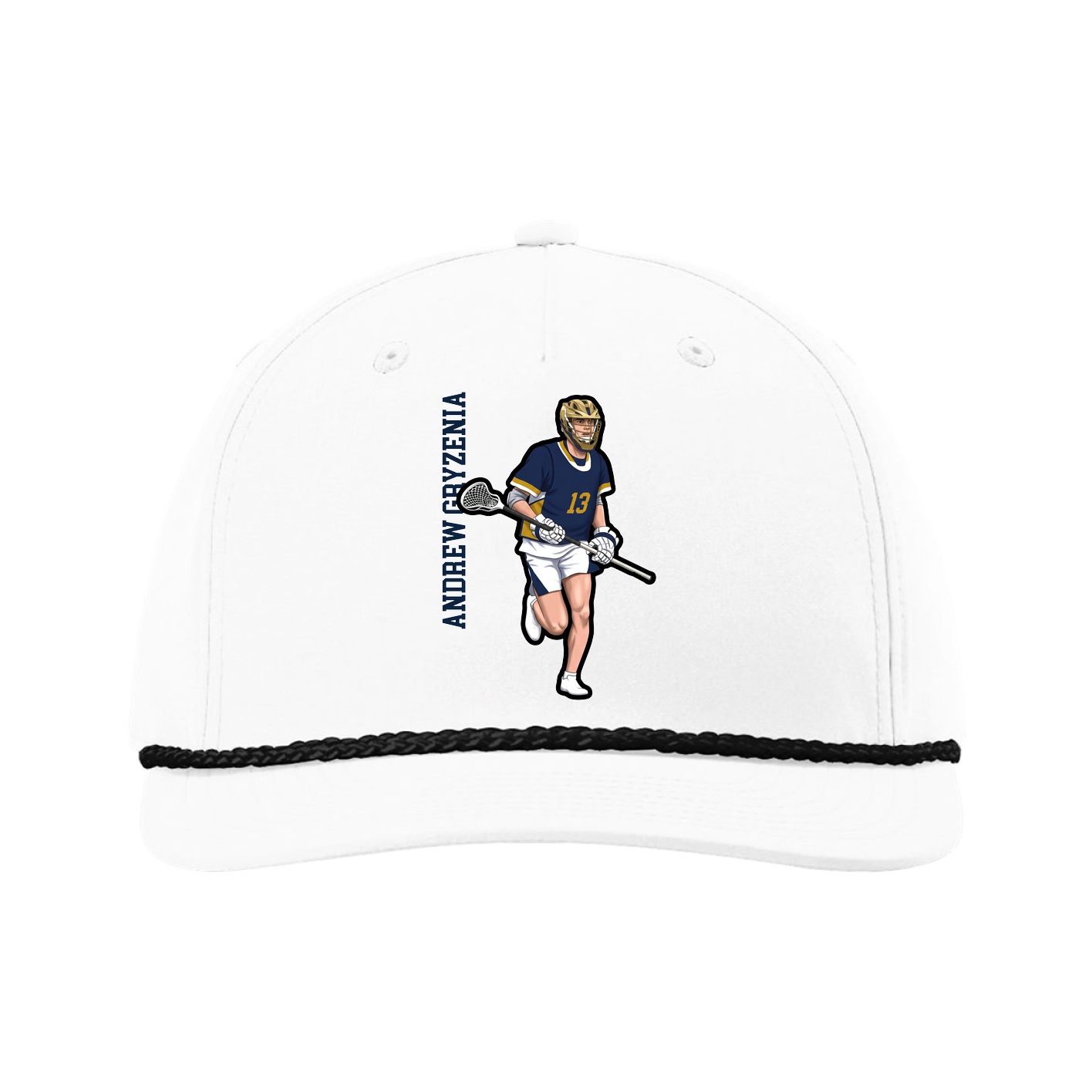 Five-Panel Classic Rope Cap — Name Vertical in White