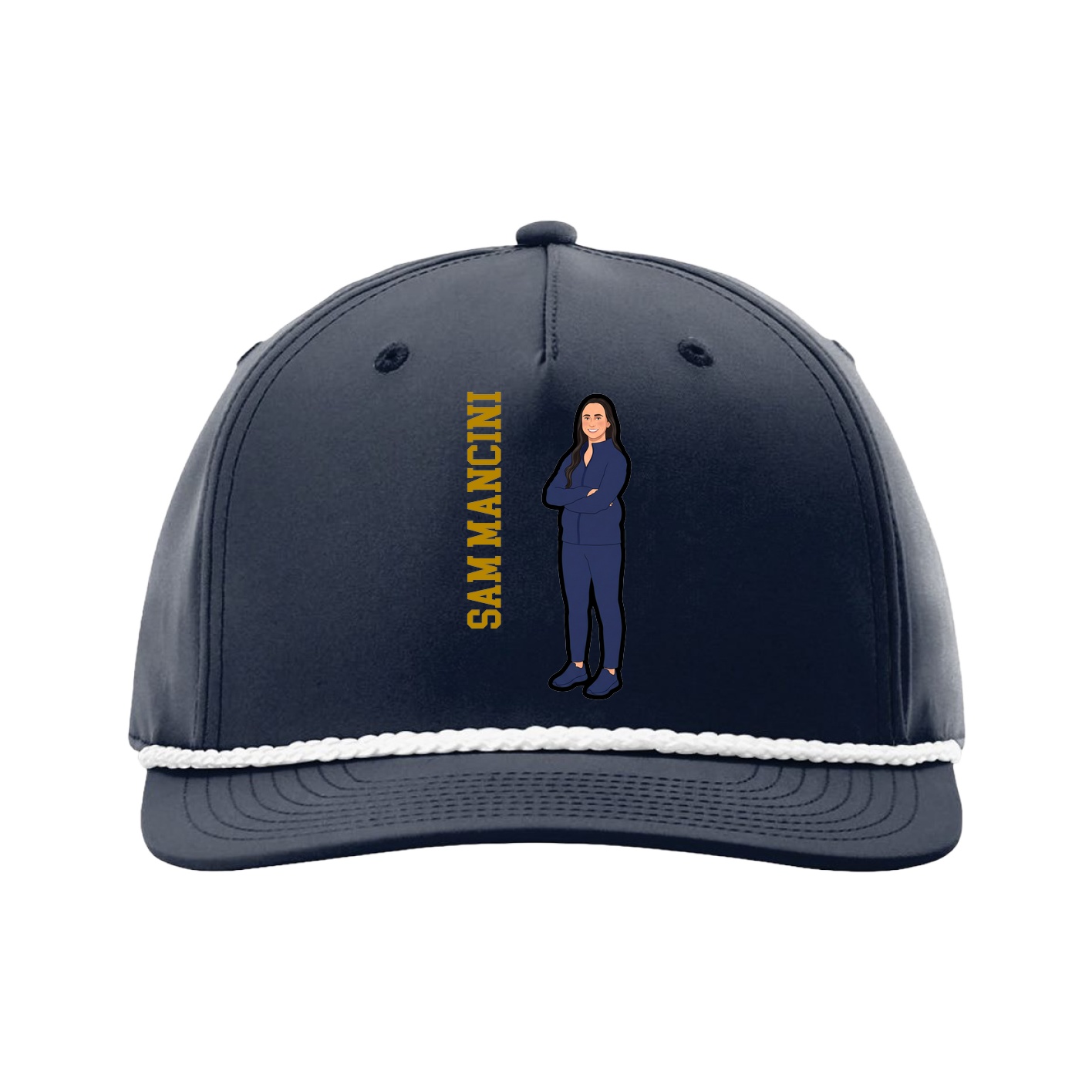 Five-Panel Classic Rope Cap — Name Vertical in Navy