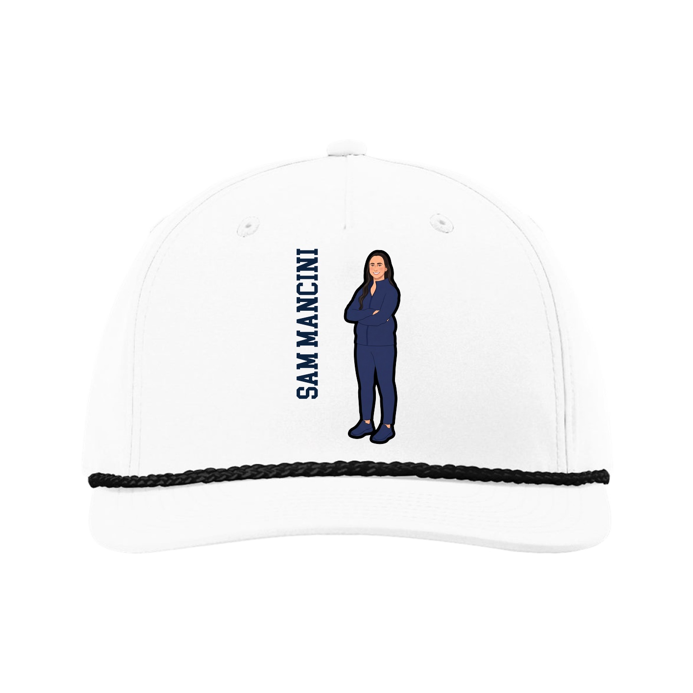 Five-Panel Classic Rope Cap — Name Vertical in White