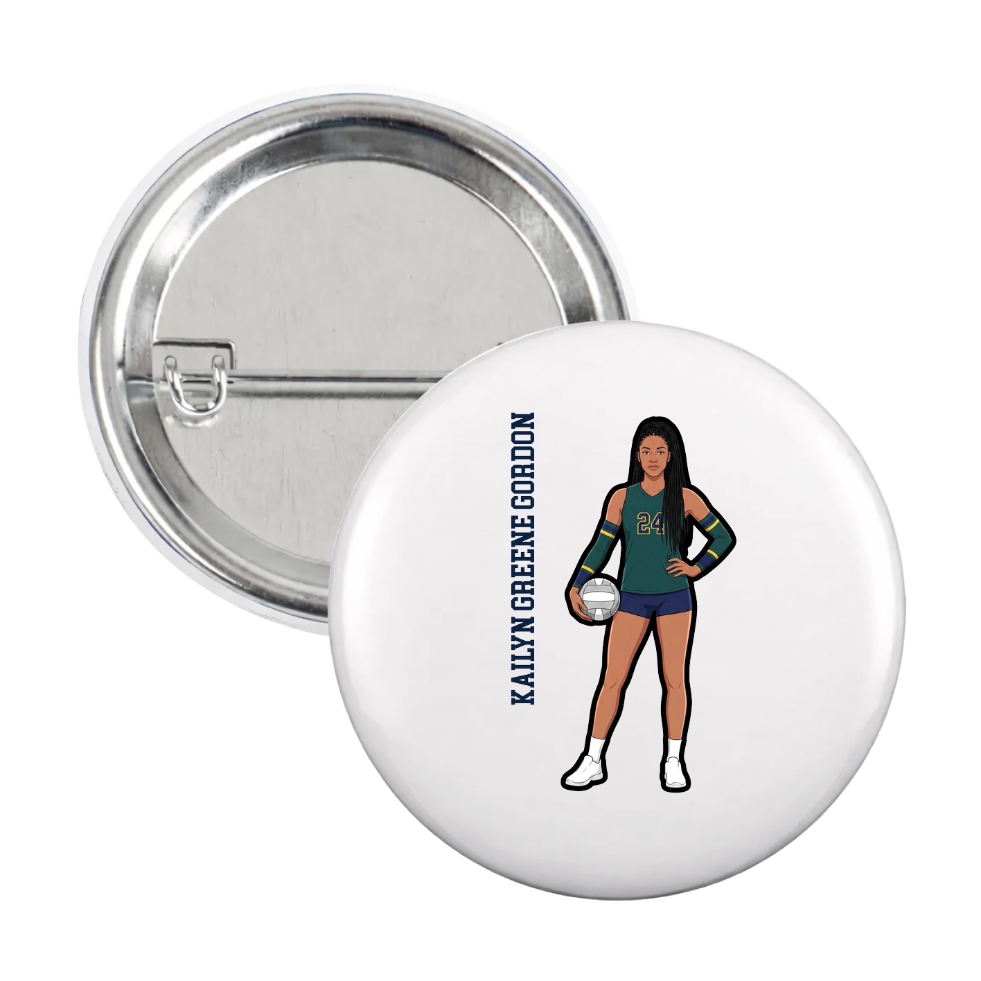 Game Day Button — Name Vertical in White