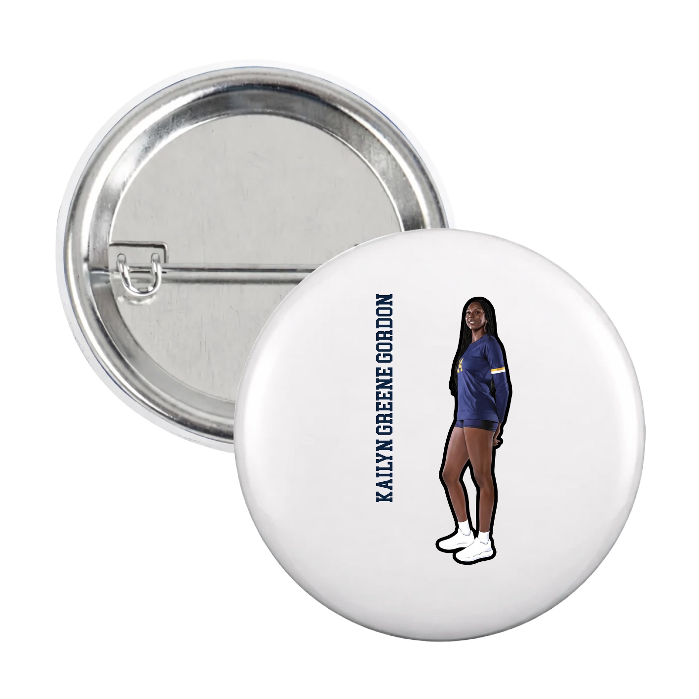 Game Day Button — Name Vertical in White