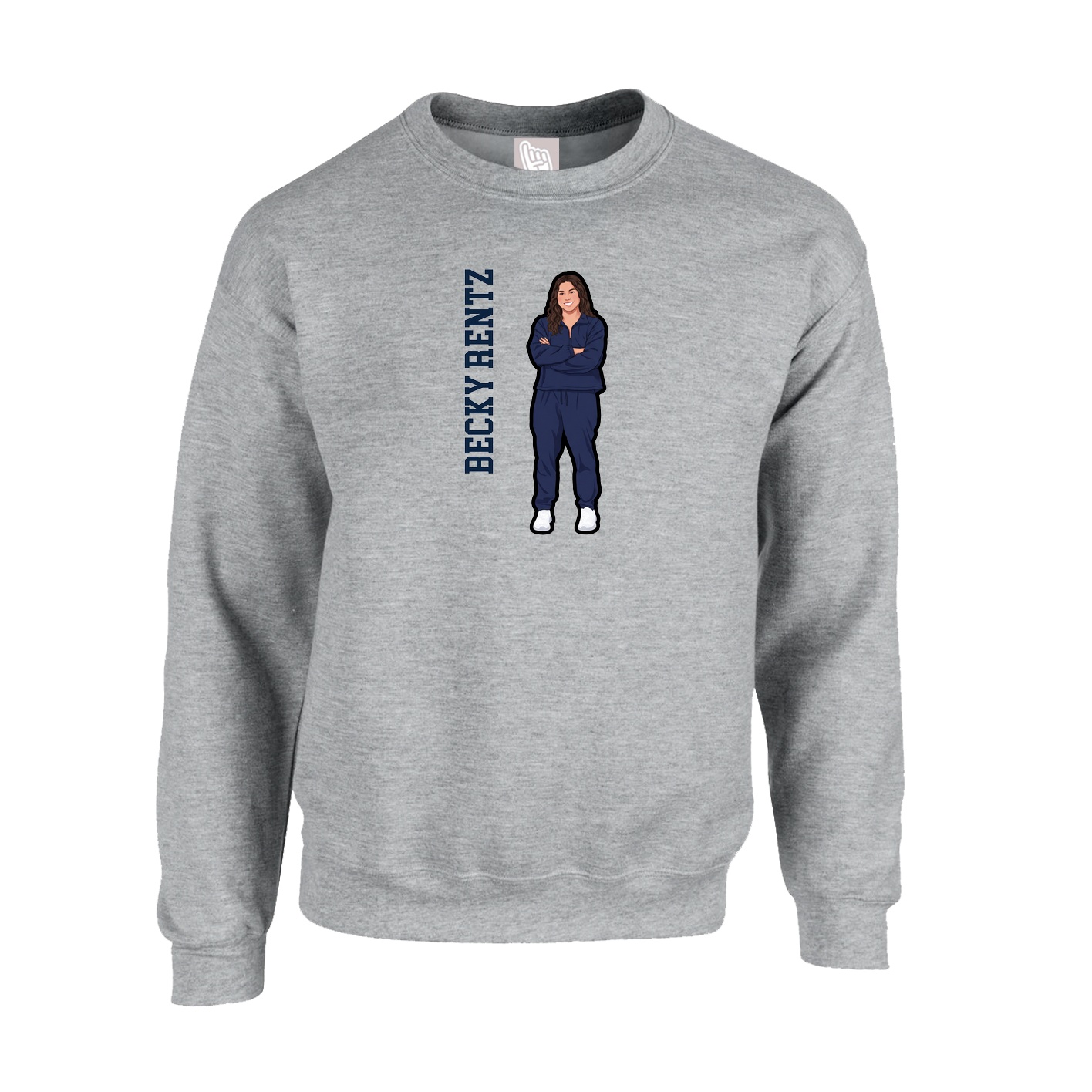 Fleece Crew — Name Vertical in Grey