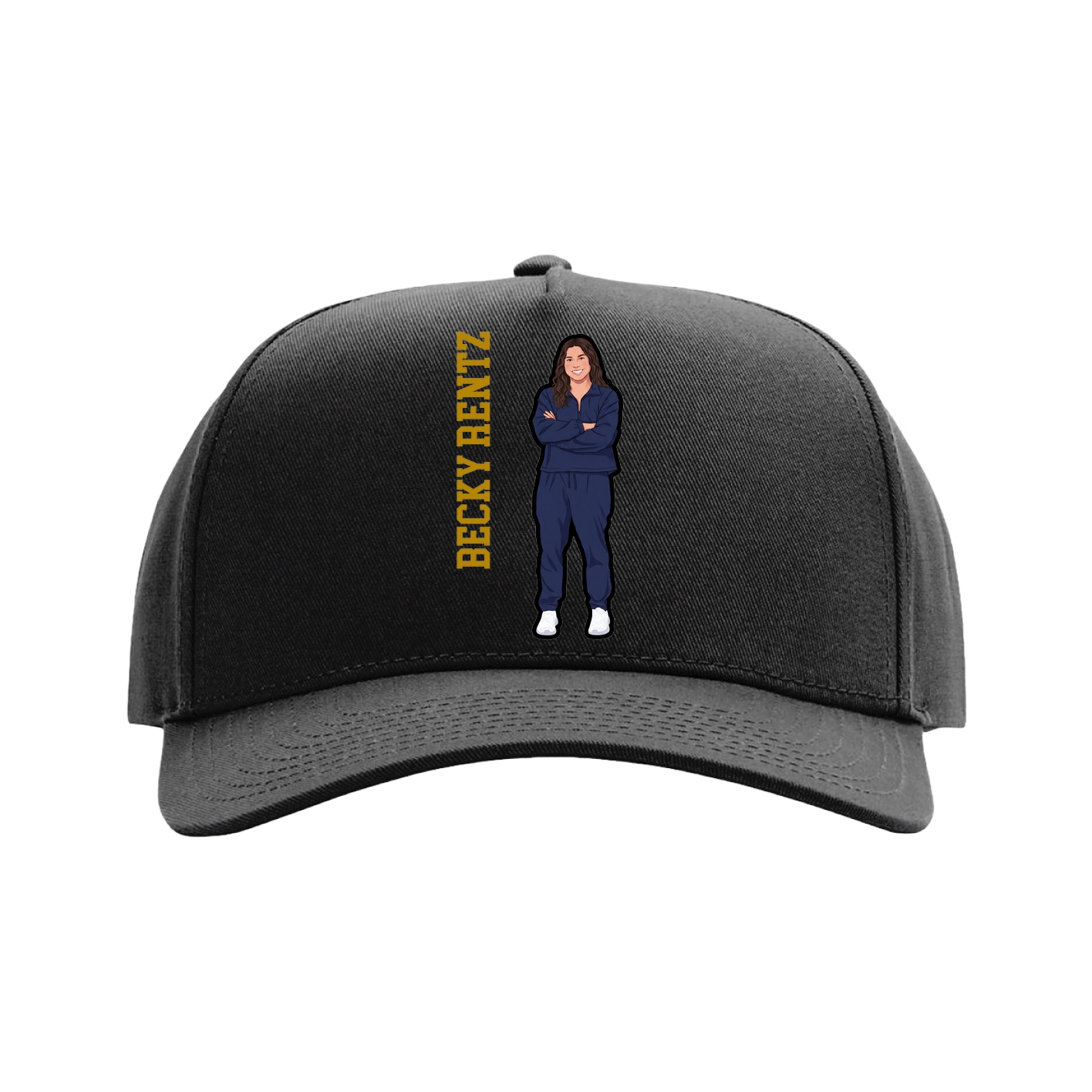 Full Fabric Five-Panel Champ Cap — Name Vertical in Black