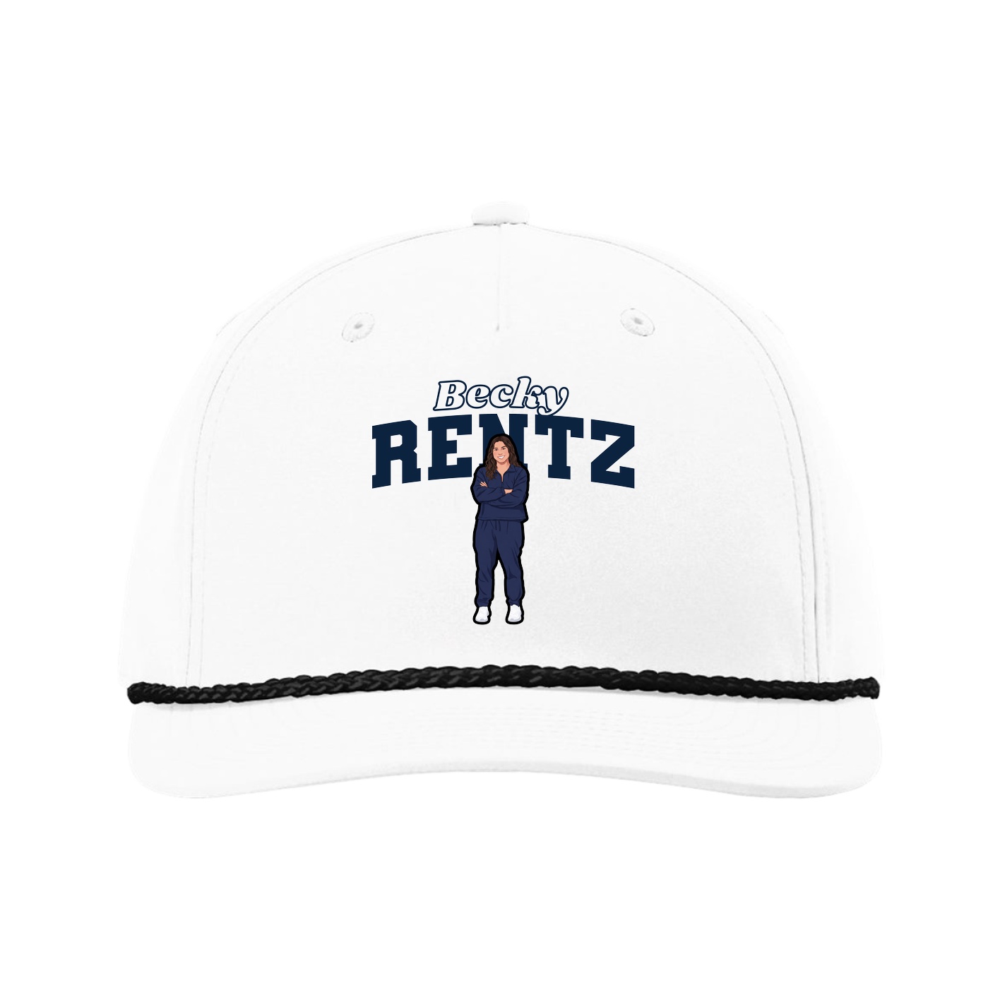 Five-Panel Classic Rope Cap — Name Arch in White