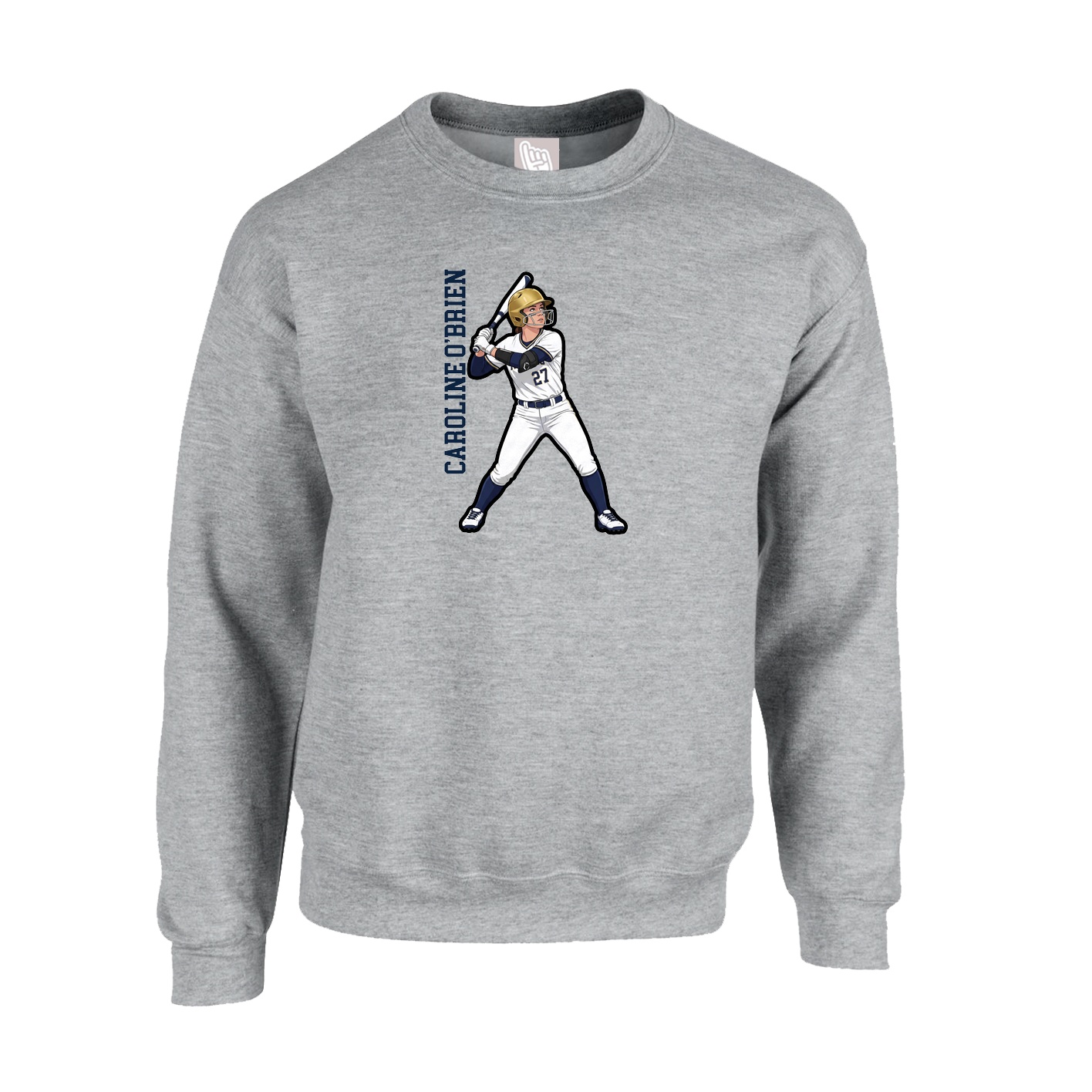 Fleece Crew — Name Vertical in Grey