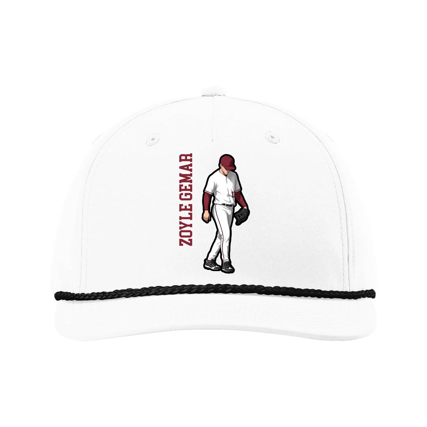 Five-Panel Classic Rope Cap — Name Vertical in White