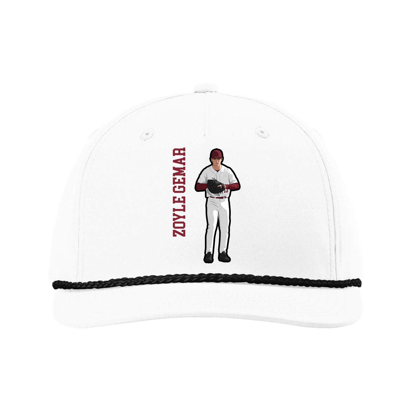 Five-Panel Classic Rope Cap — Name Vertical in White