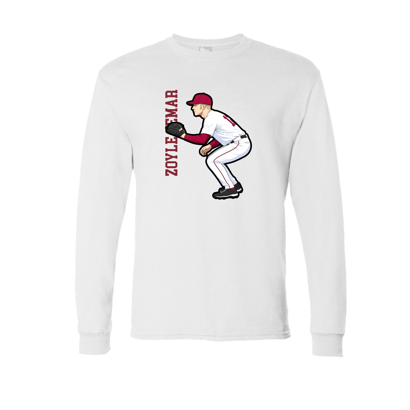 Long Sleeve Tee — Name Vertical in White