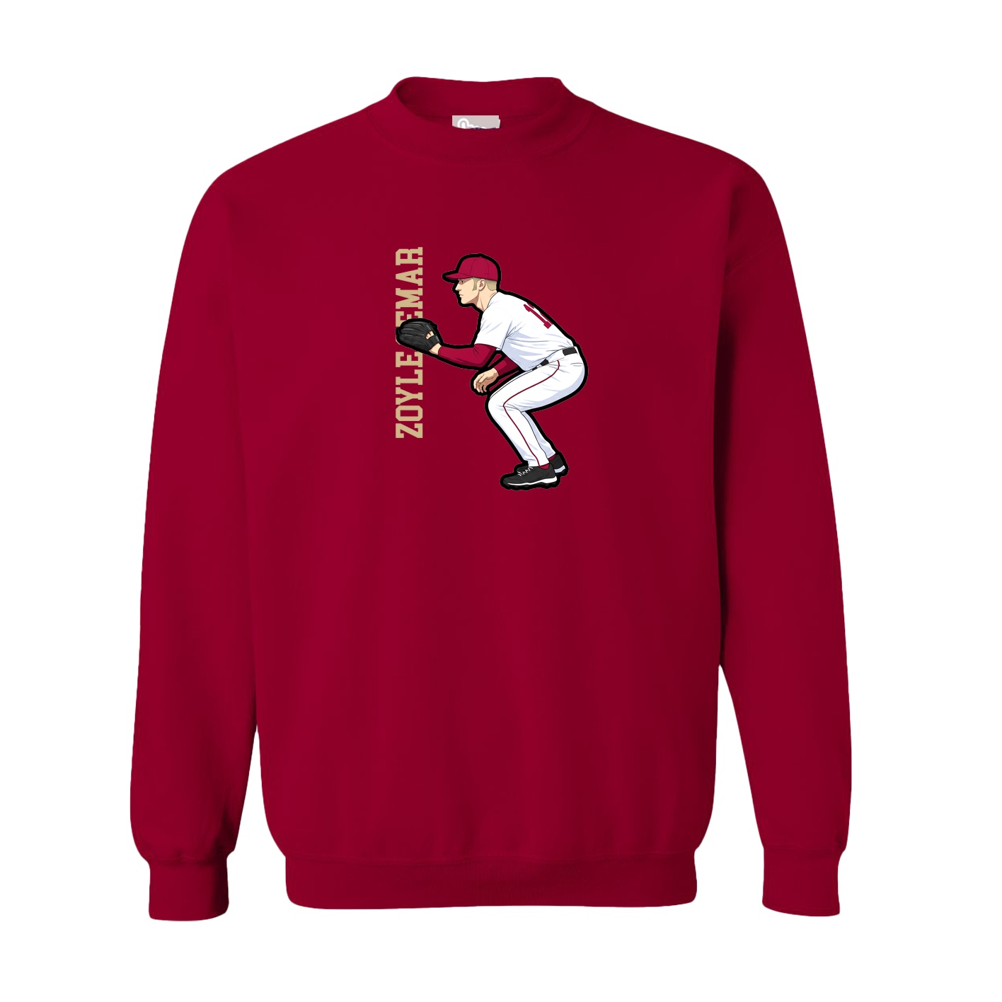 Fleece Crew — Name Vertical in Cardinal