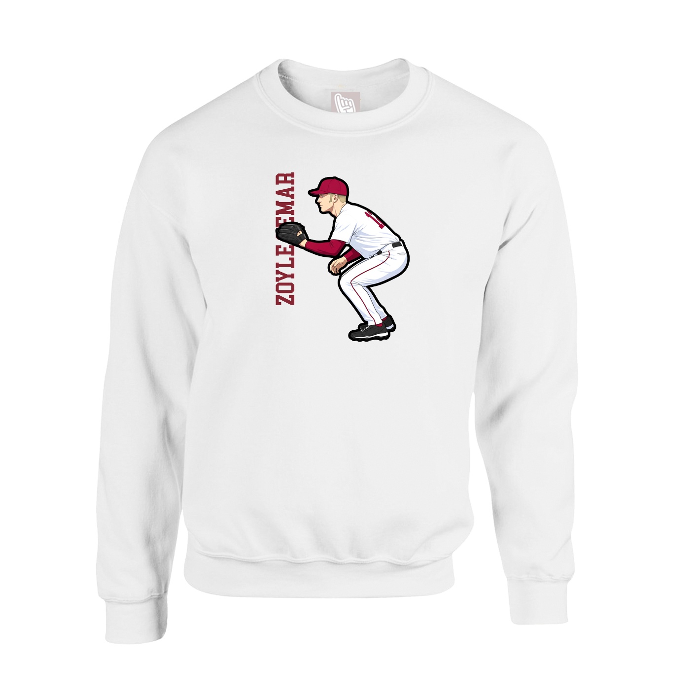 Fleece Crew — Name Vertical in White