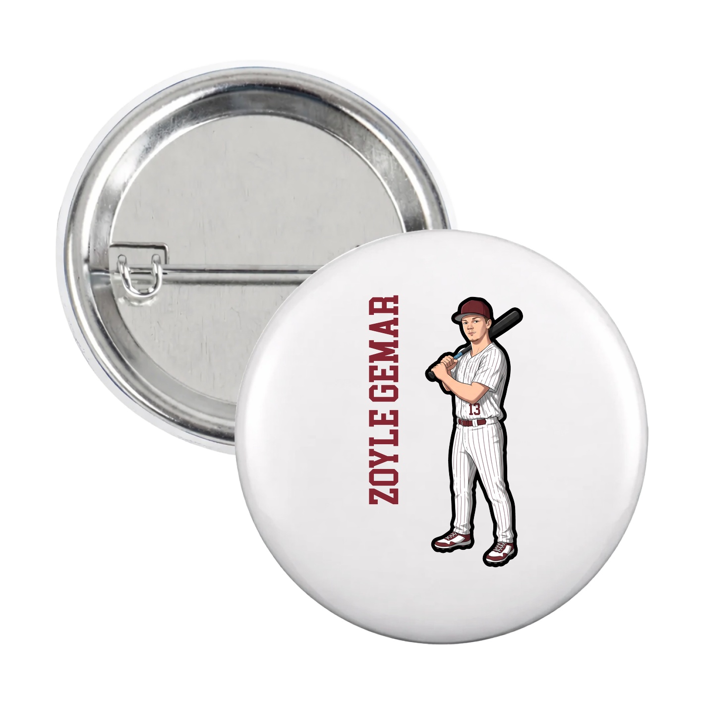 Game Day Button — Name Vertical in White