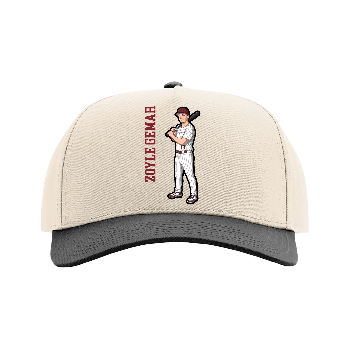 Full Fabric Five-Panel Champ Cap — Name Vertical in Cream/Black