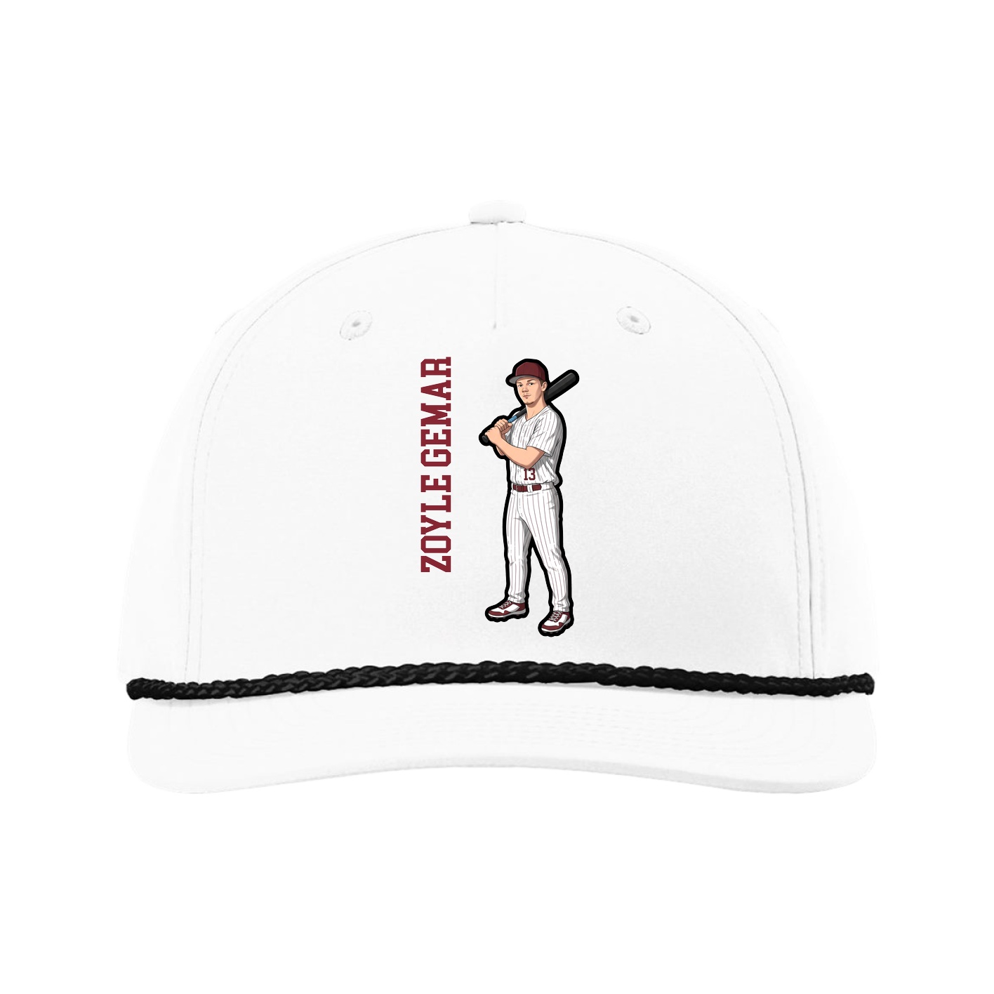 Five-Panel Classic Rope Cap — Name Vertical in White