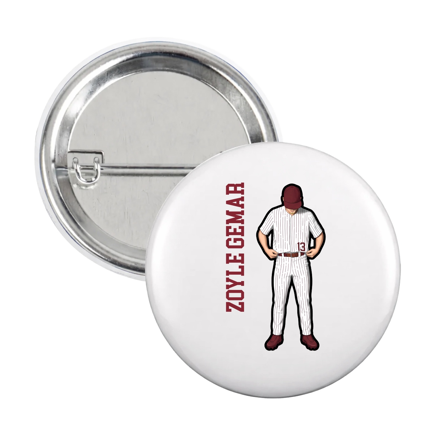 Game Day Button — Name Vertical in White
