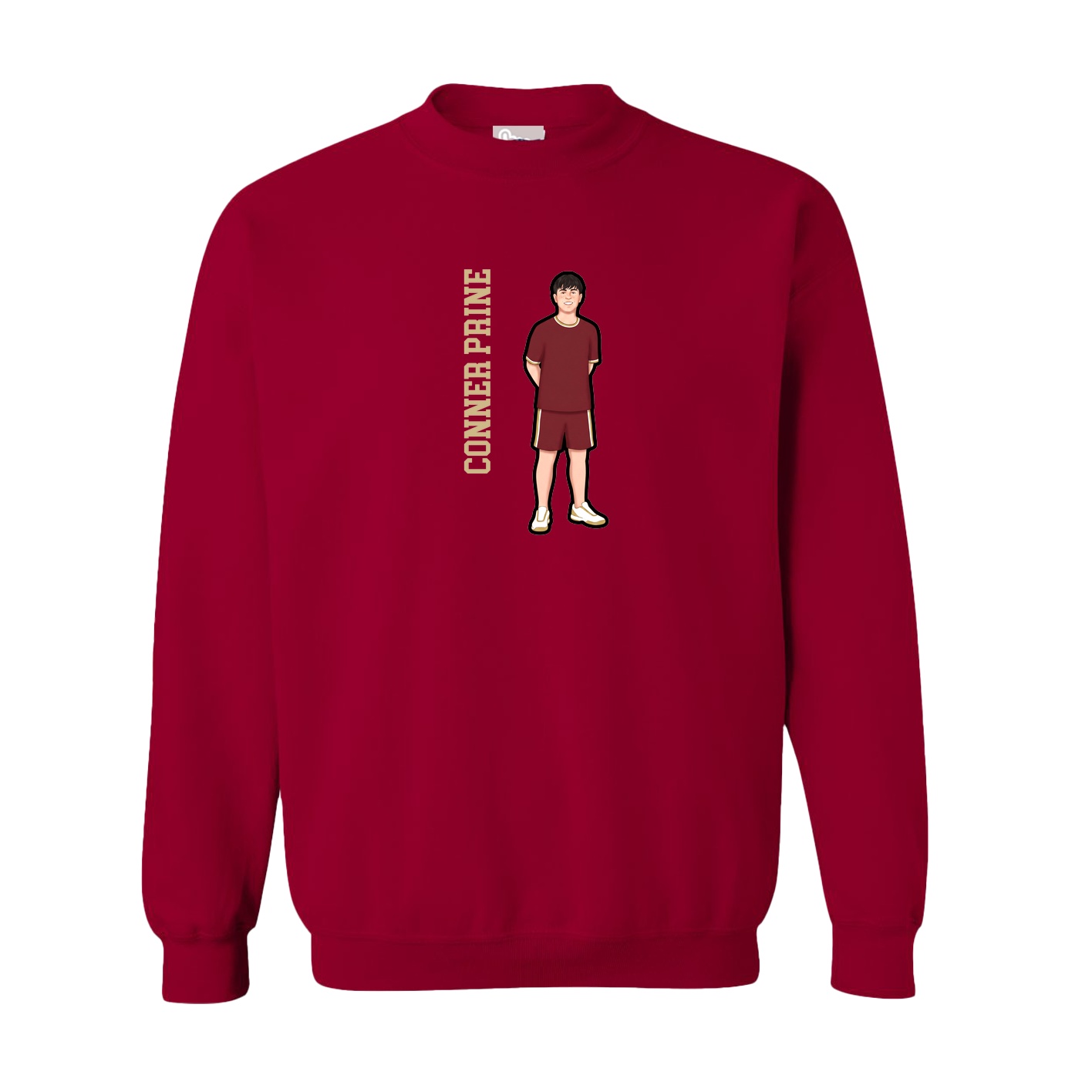 Fleece Crew — Name Vertical in Cardinal