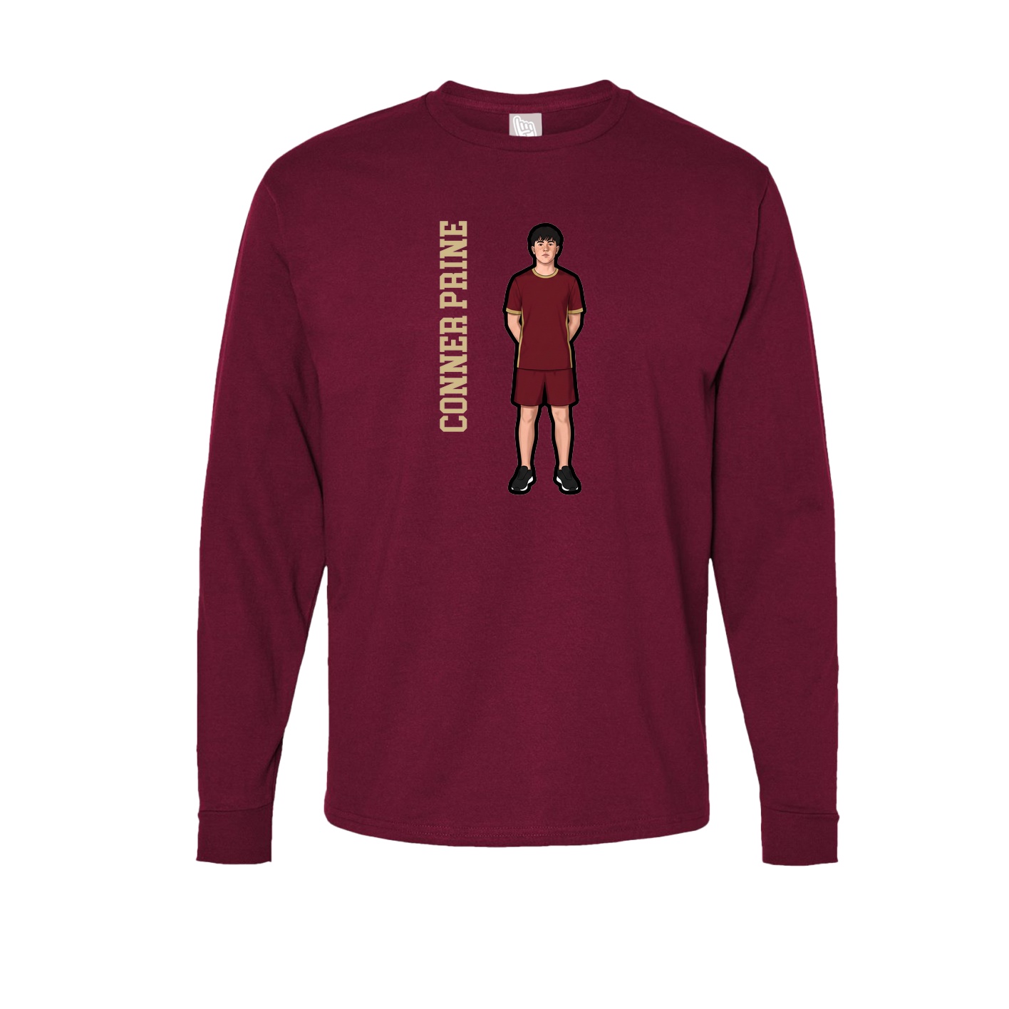 Long Sleeve Tee — Name Vertical in Cardinal