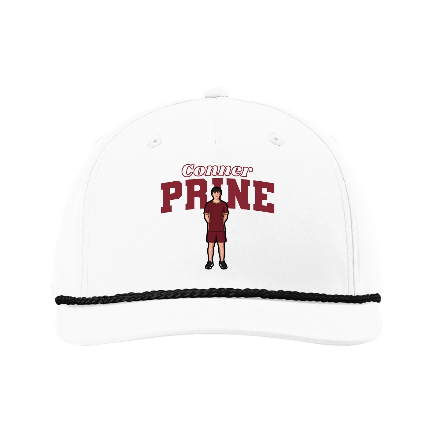 Five-Panel Classic Rope Cap — Name Arch in White