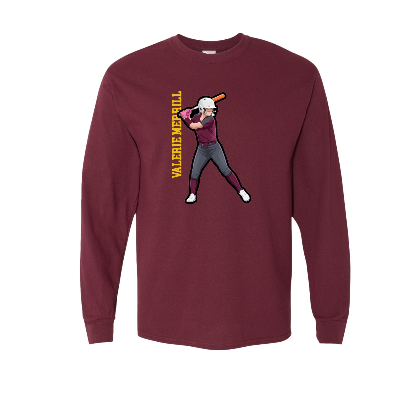 Long Sleeve Tee — Name Vertical in Maroon