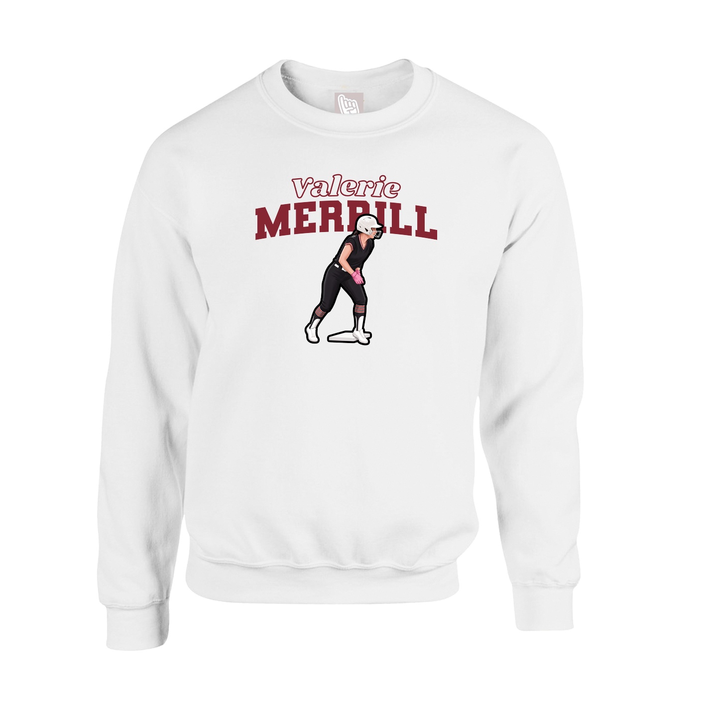 Fleece Crew — Name Arch in White