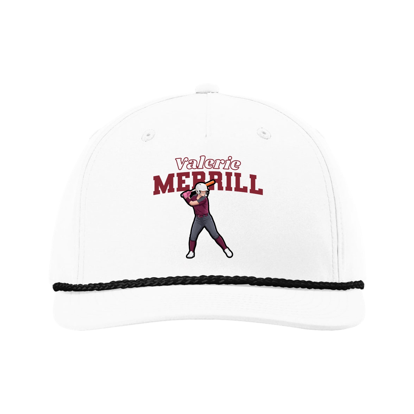 Five-Panel Classic Rope Cap — Name Arch in White