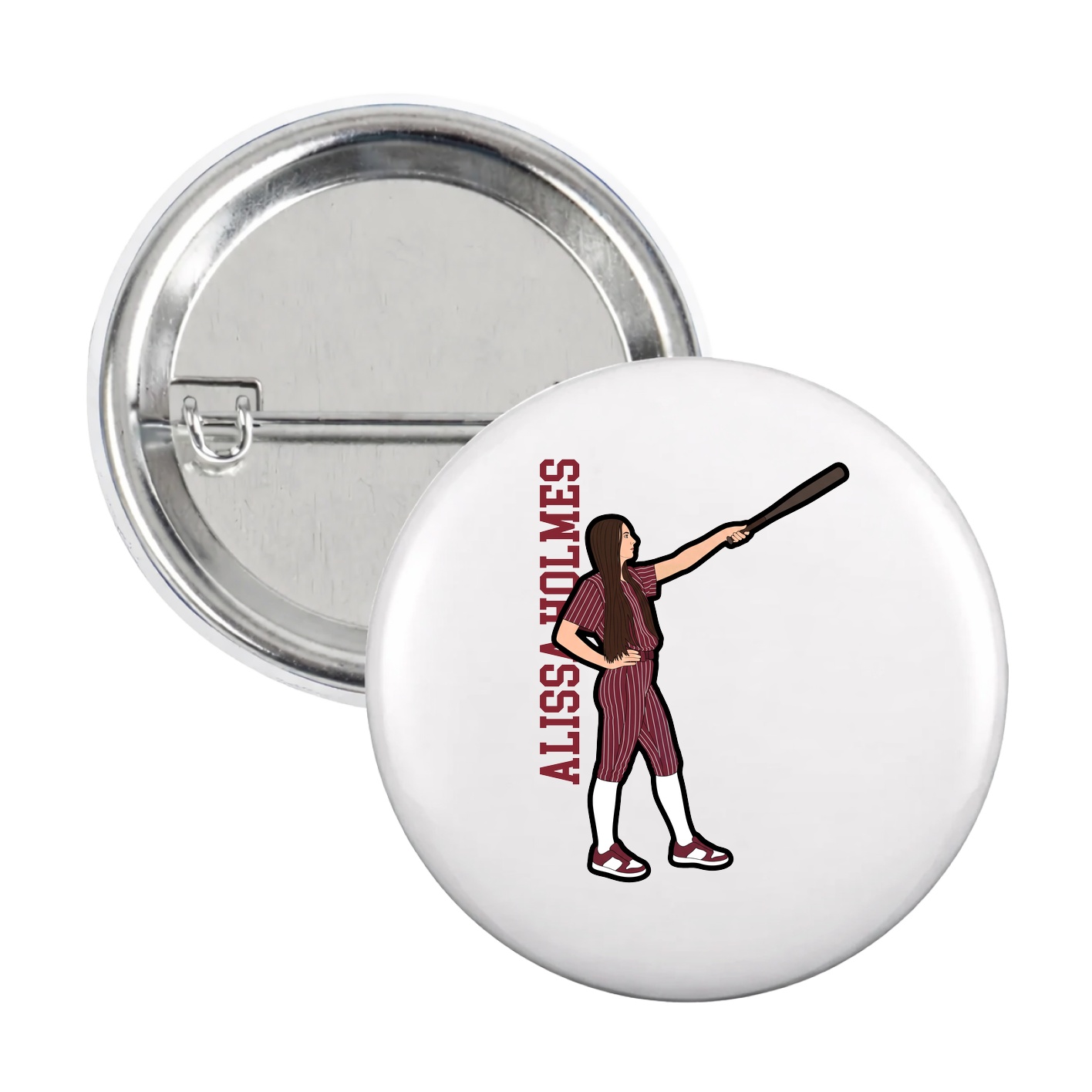 Game Day Button — Name Vertical in White