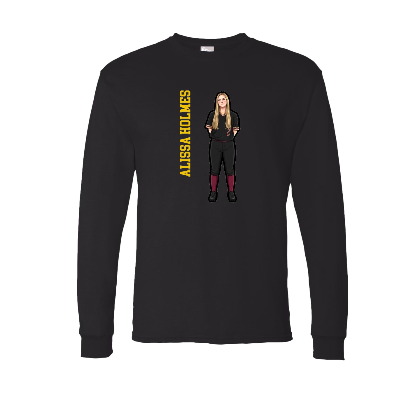 Long Sleeve Tee — Name Vertical in Black