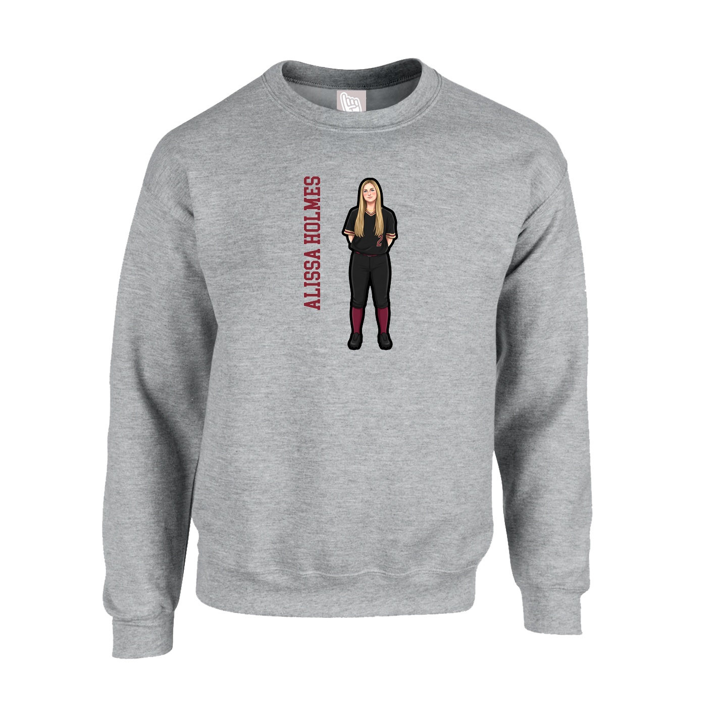Fleece Crew — Name Vertical in Grey