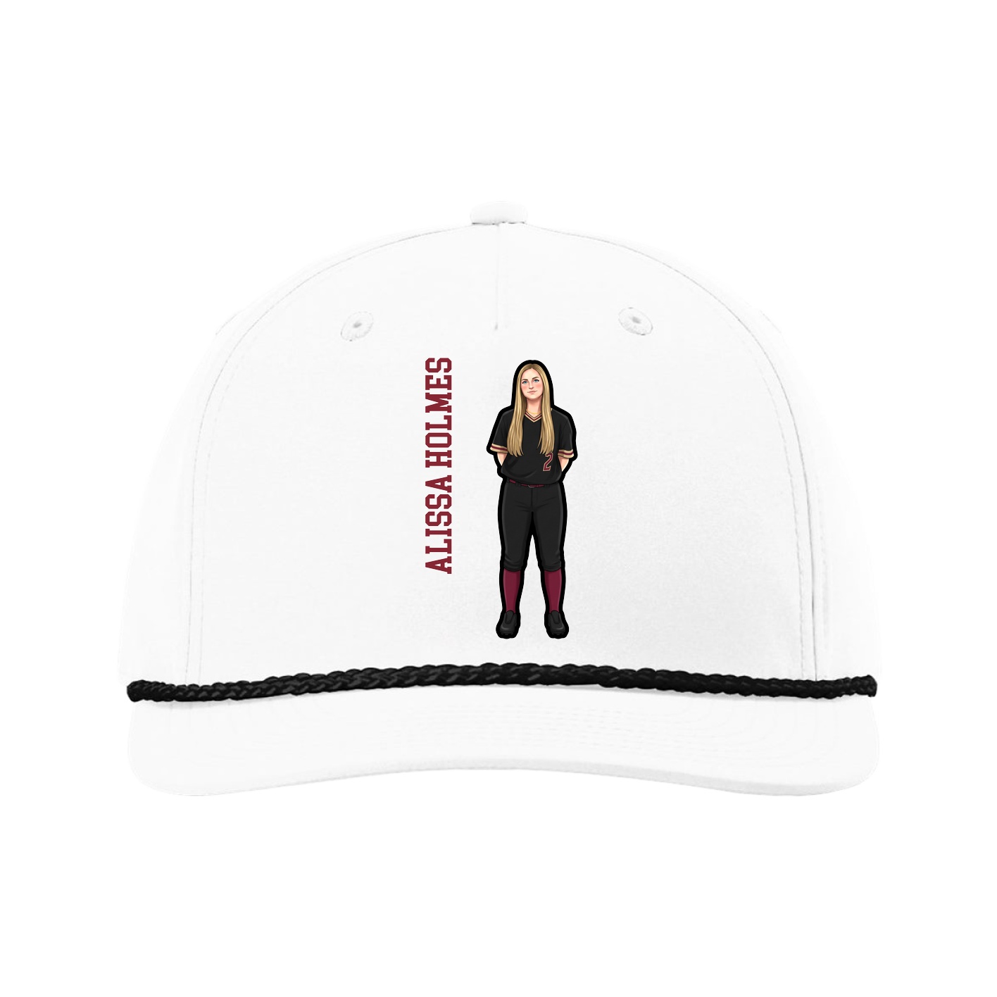 Five-Panel Classic Rope Cap — Name Vertical in White