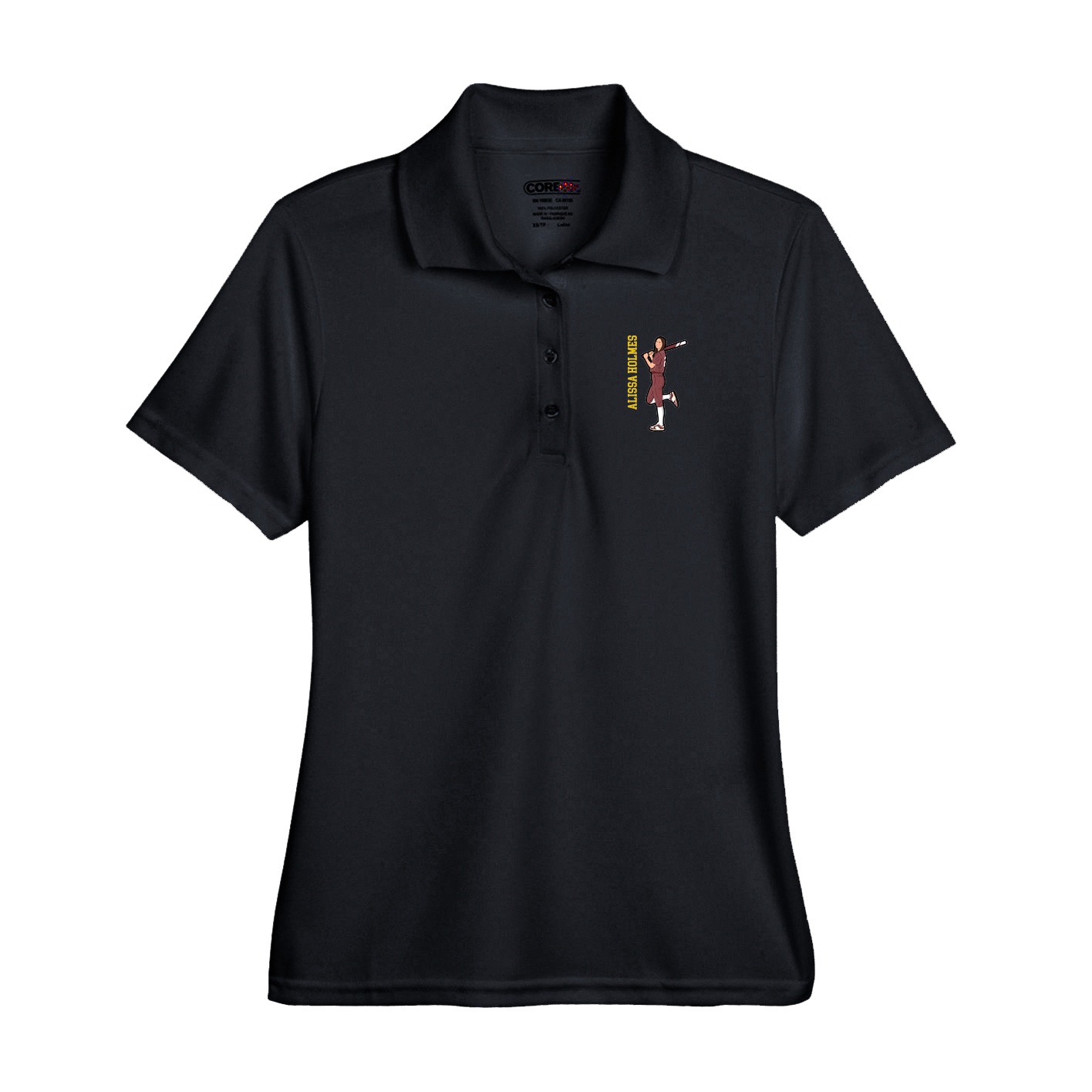 Performance Polo — Name Vertical in Black