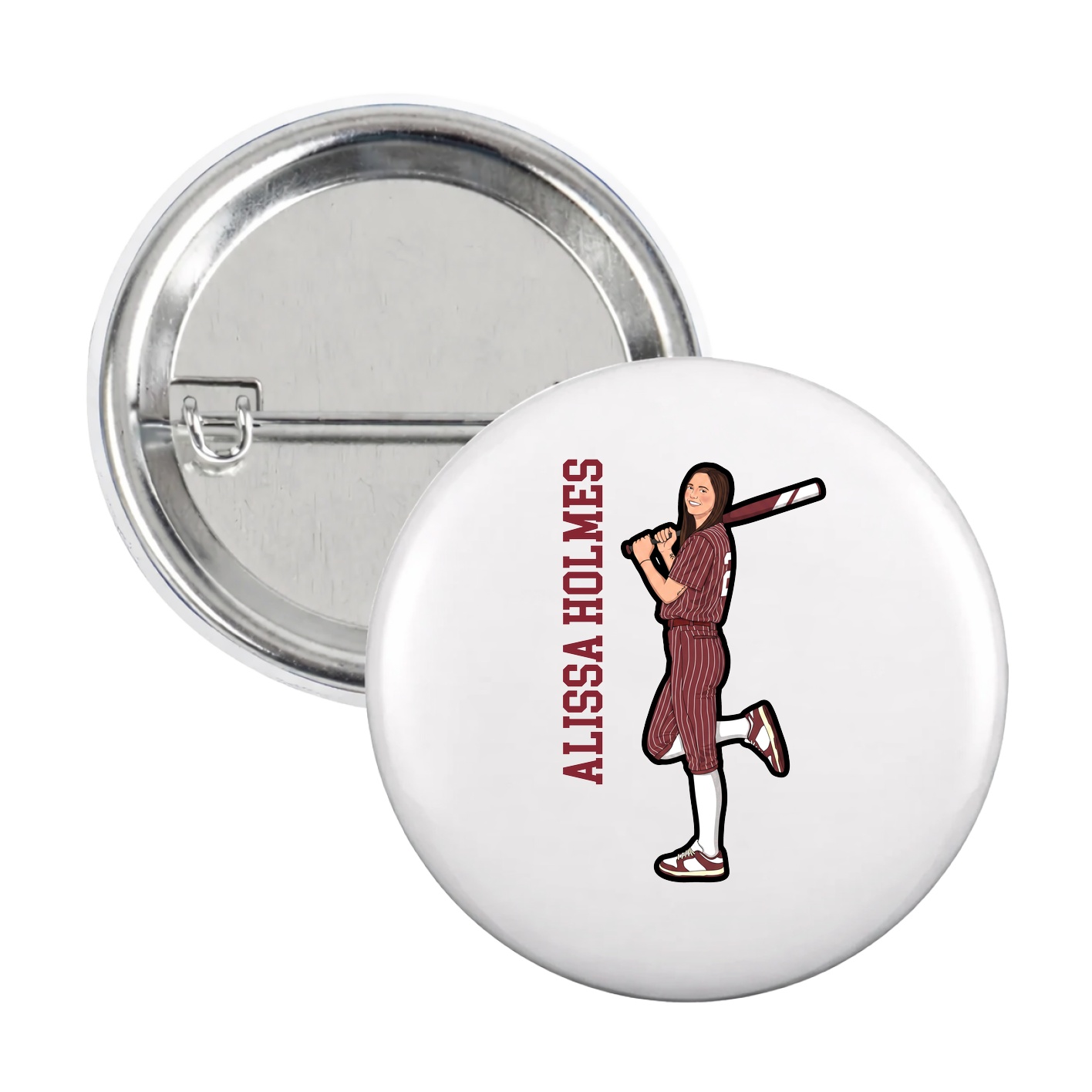 Game Day Button — Name Vertical in White